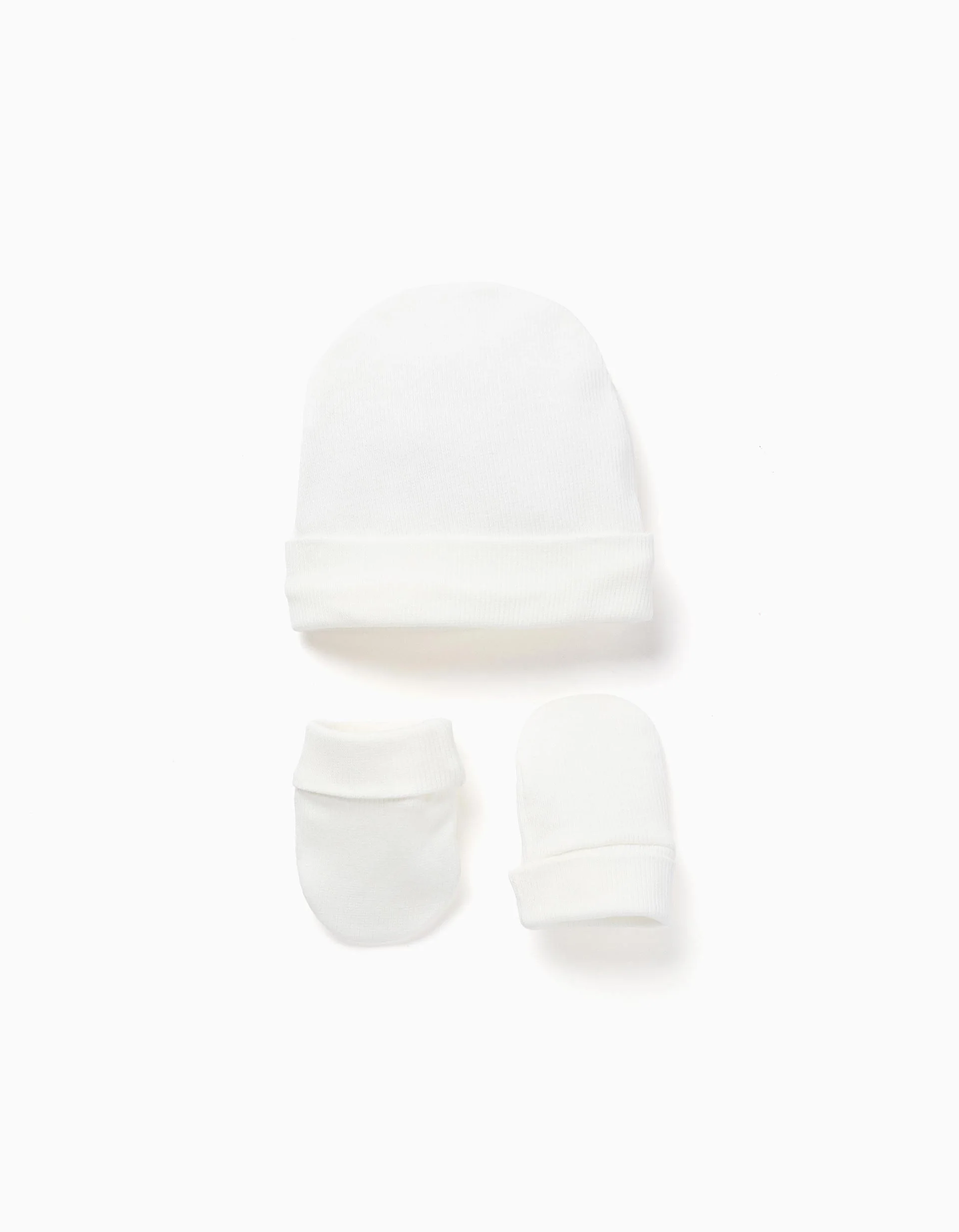 Pack of knitted beanie + gloves for newborns, white