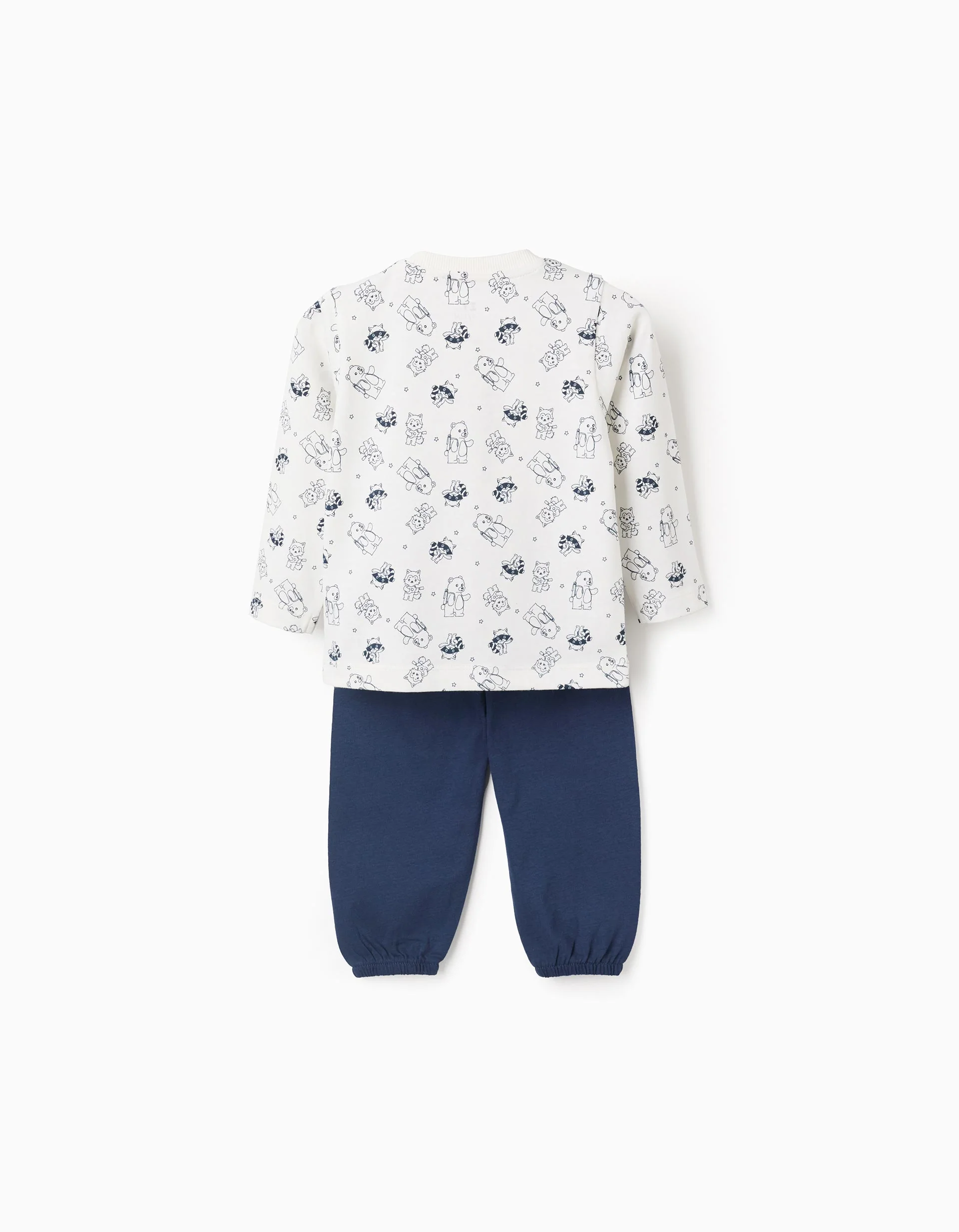 Cotton Pyjama with Pattern for Baby Boys, White/Dark Blue