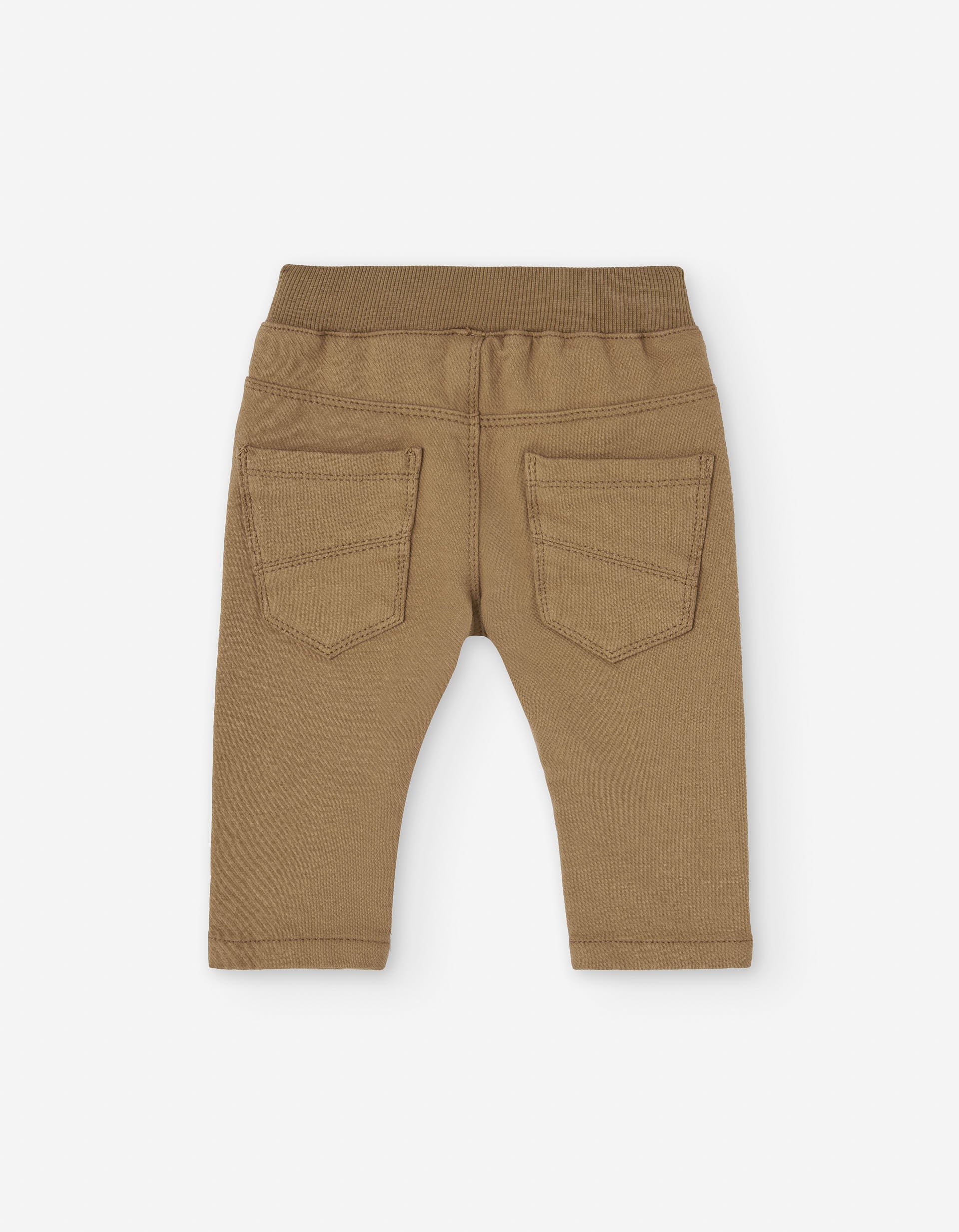 Denim effect trousers with elastic waist for baby boys, dark yellow