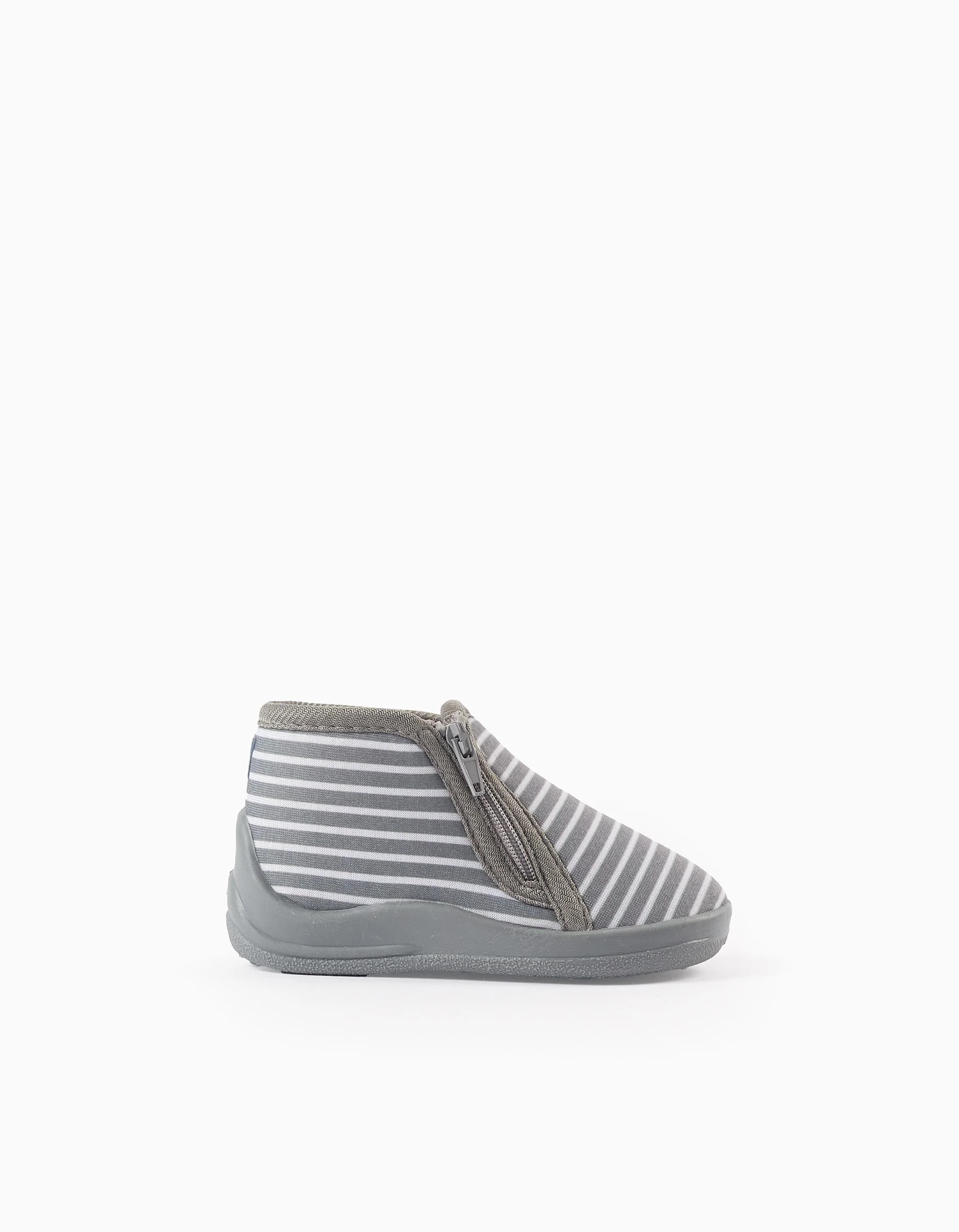 Striped Slippers with Zip for Baby Boys, Grey