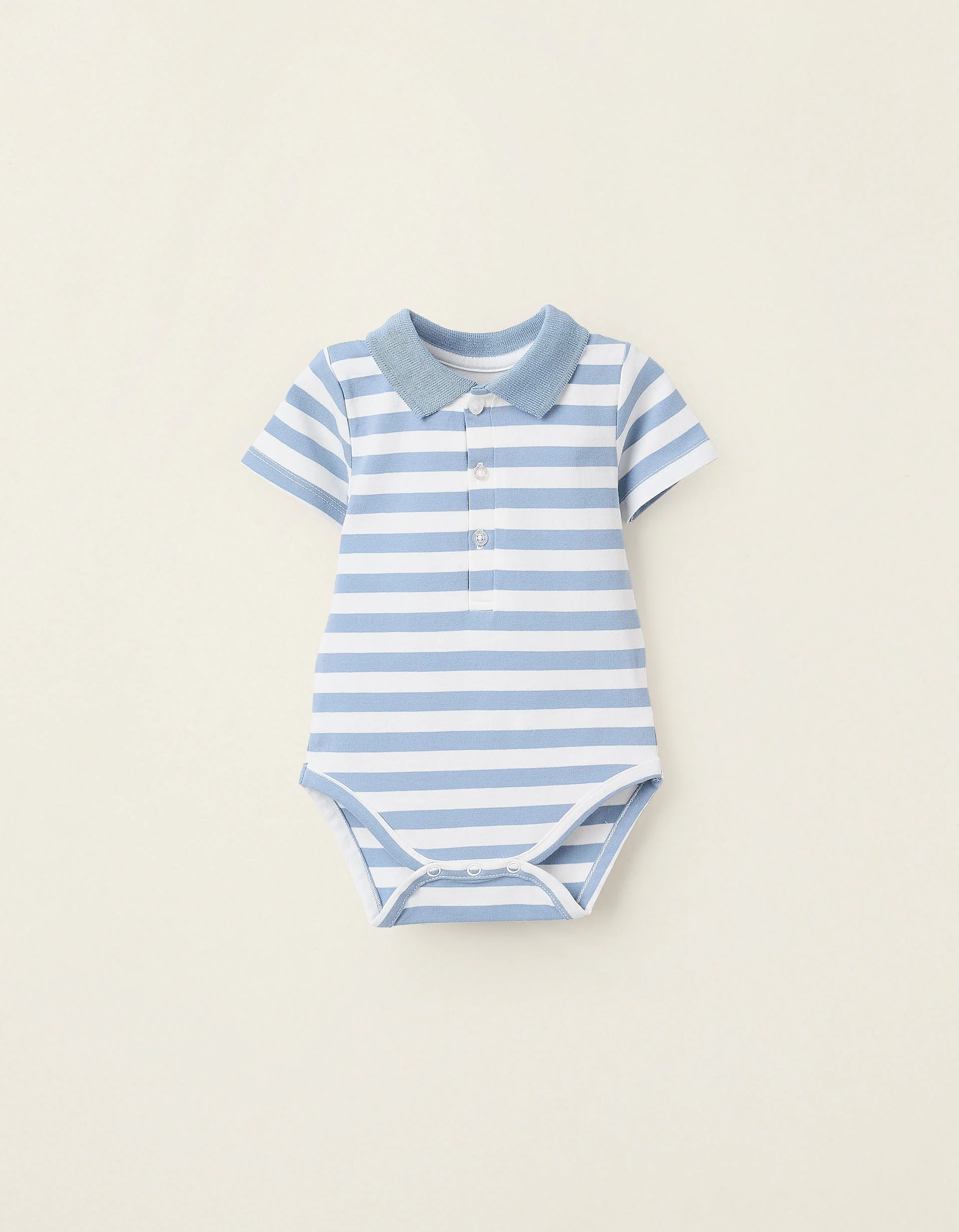 Striped Polo Bodysuit with Ribbed Collar for Newborns, White/Blue