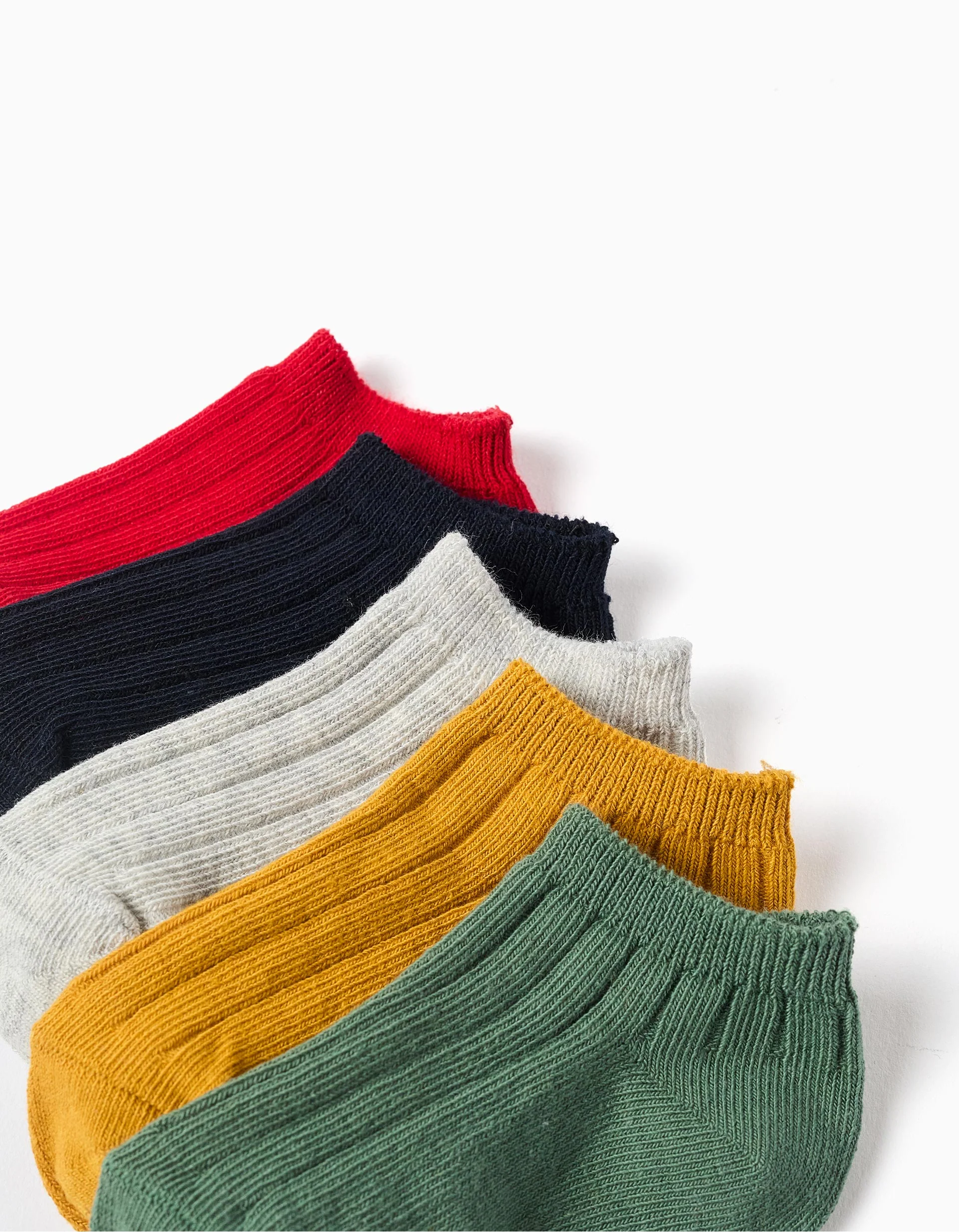 Pack of 5 Pairs of Plain Ribbed Ankle Socks for Baby Boys, Multicolour