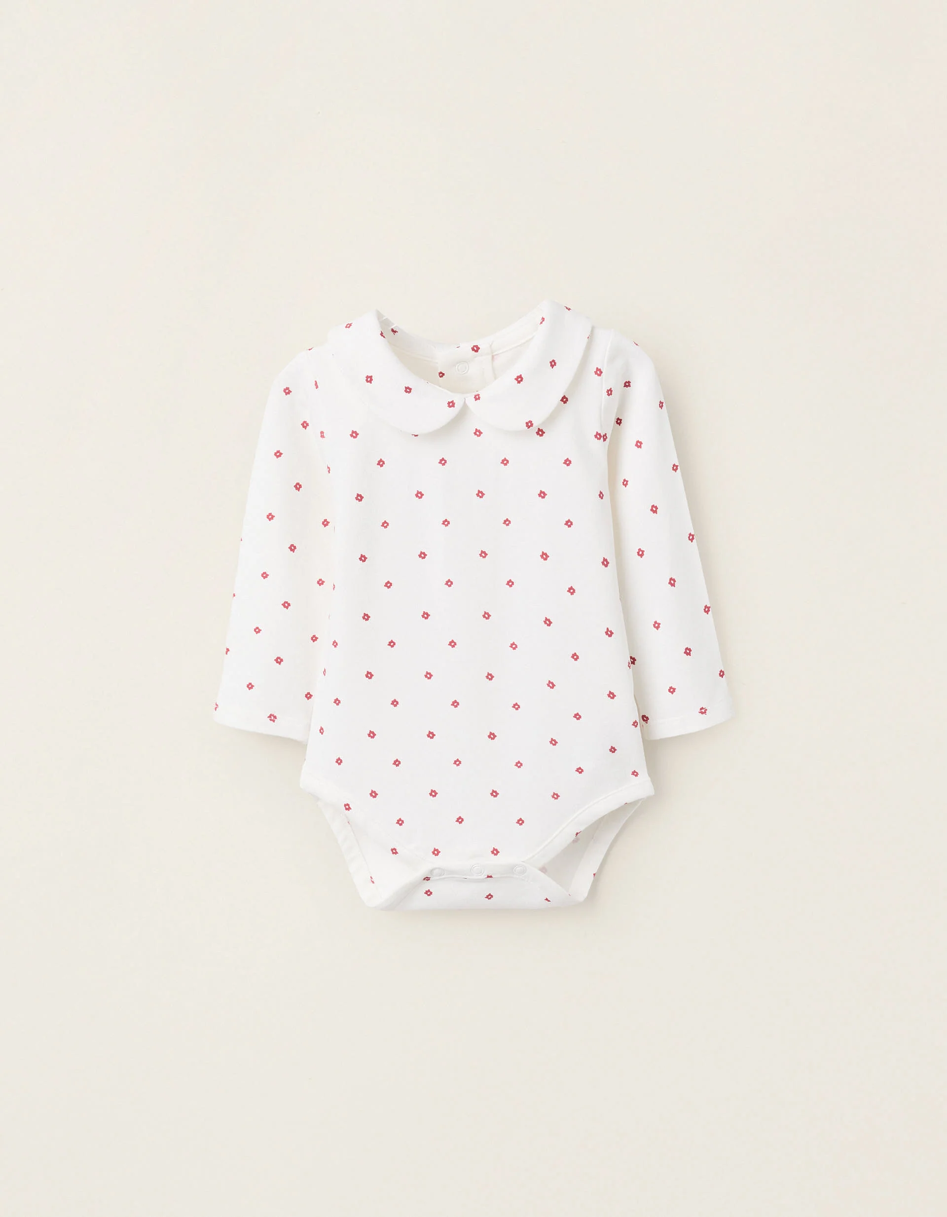 Bodysuit with Pattern and Ruffles for Newborn Girls 'Flowers', White/Red