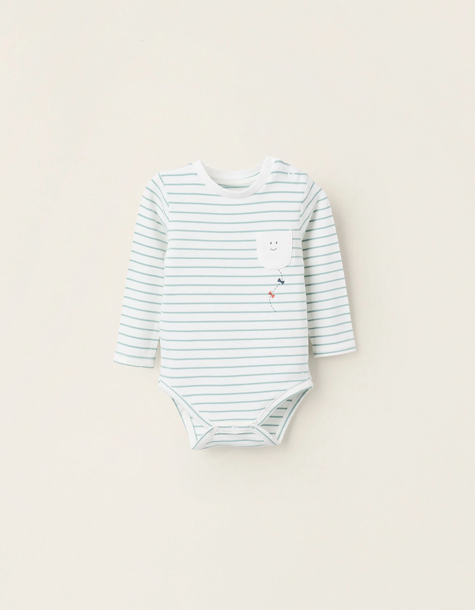 Bodysuit with Striped Motif for Newborns 'Smiley', White/Green