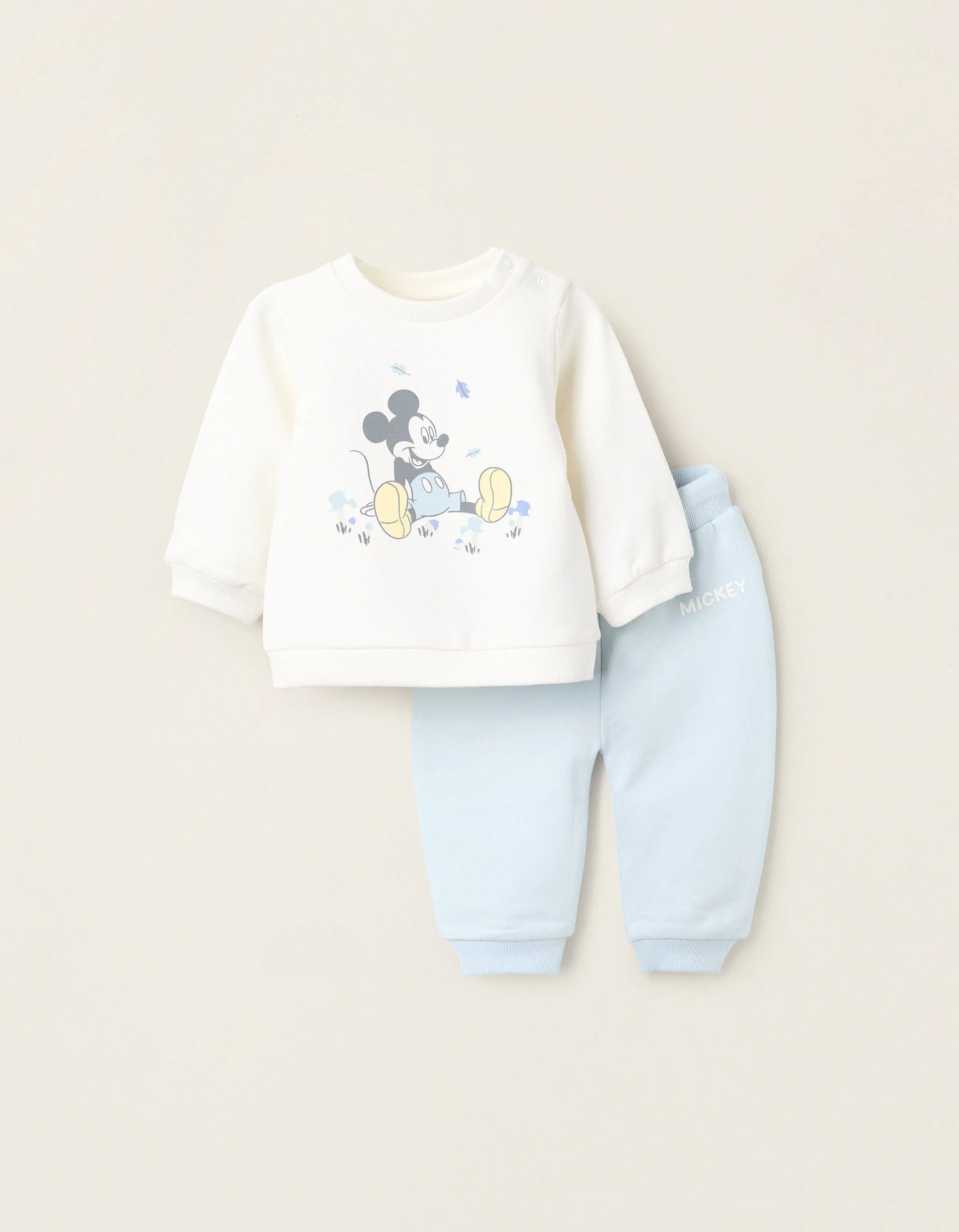 Brushed Sweatshirt + Trousers for Newborns 'Mickey', White/Blue