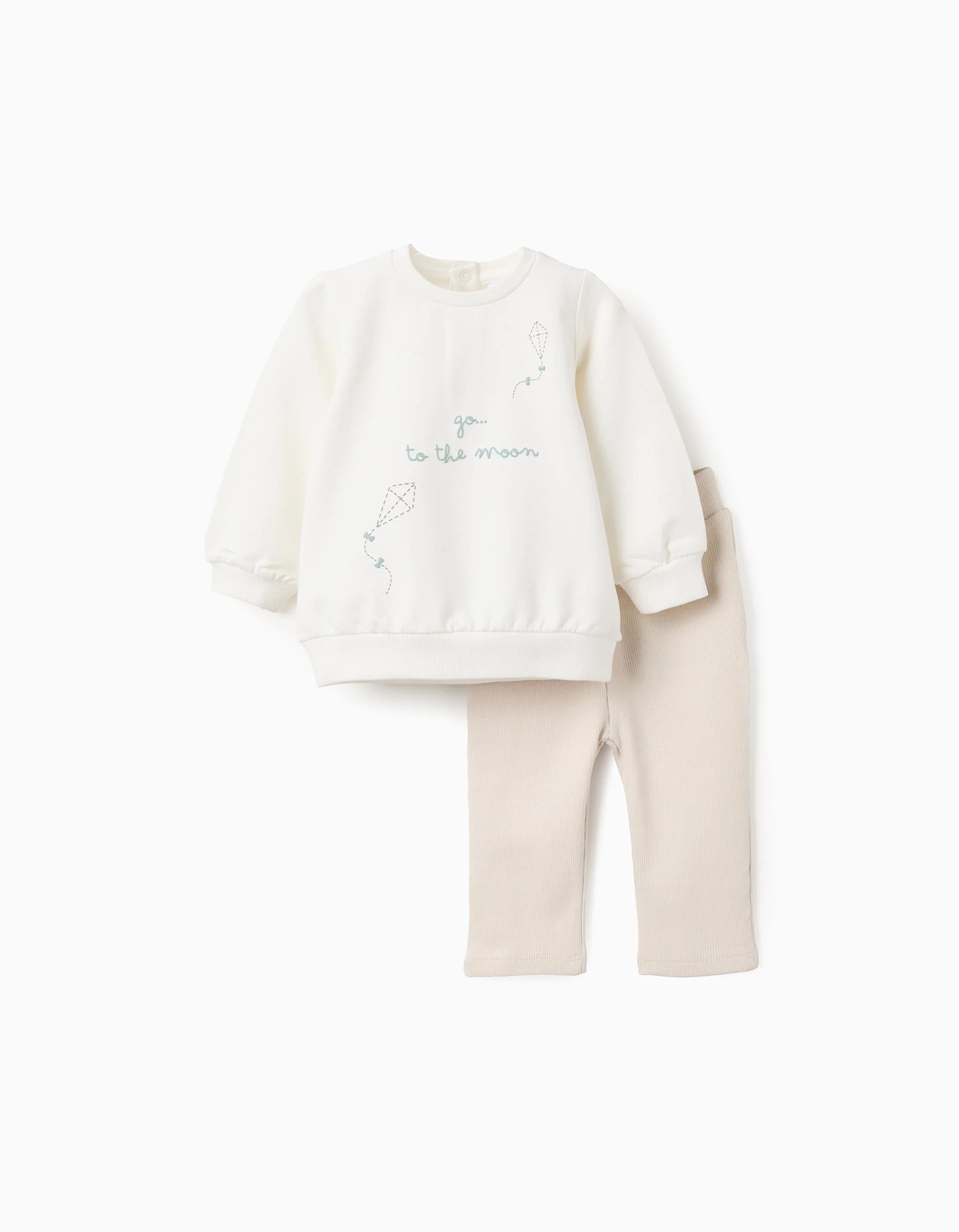 Sweatshirt + Ribbed Trousers for Newborn Girls 'Moon', White/Beige
