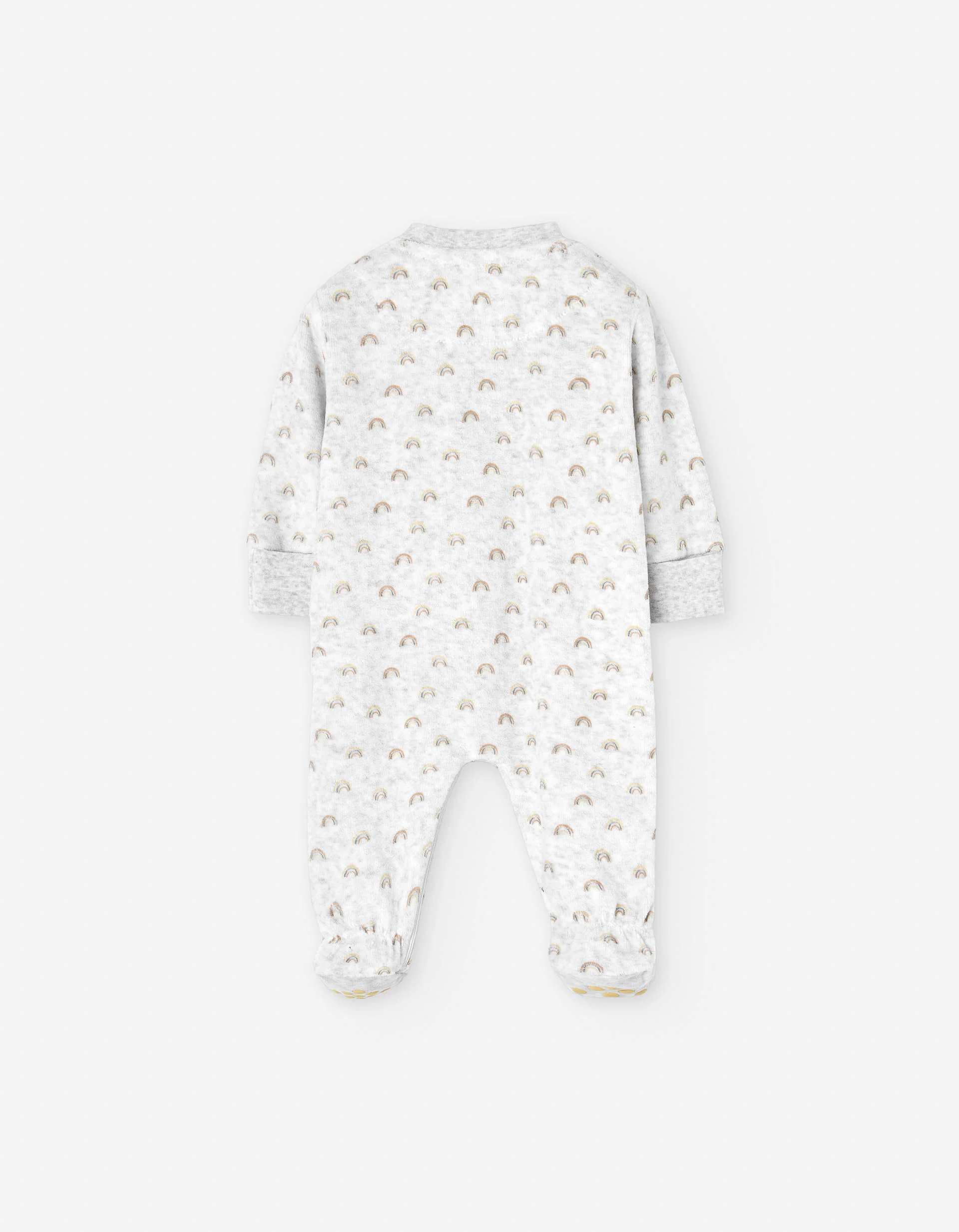 Velvet sleepsuit with rainbow motif for newborn girls, grey