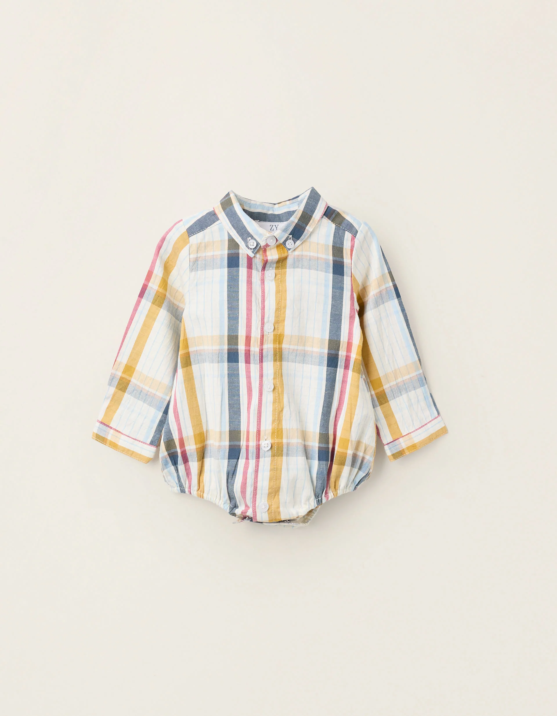 Cotton Bodysuit-Shirt with Checkered Pattern for Newborns 'B&S', Multicolour