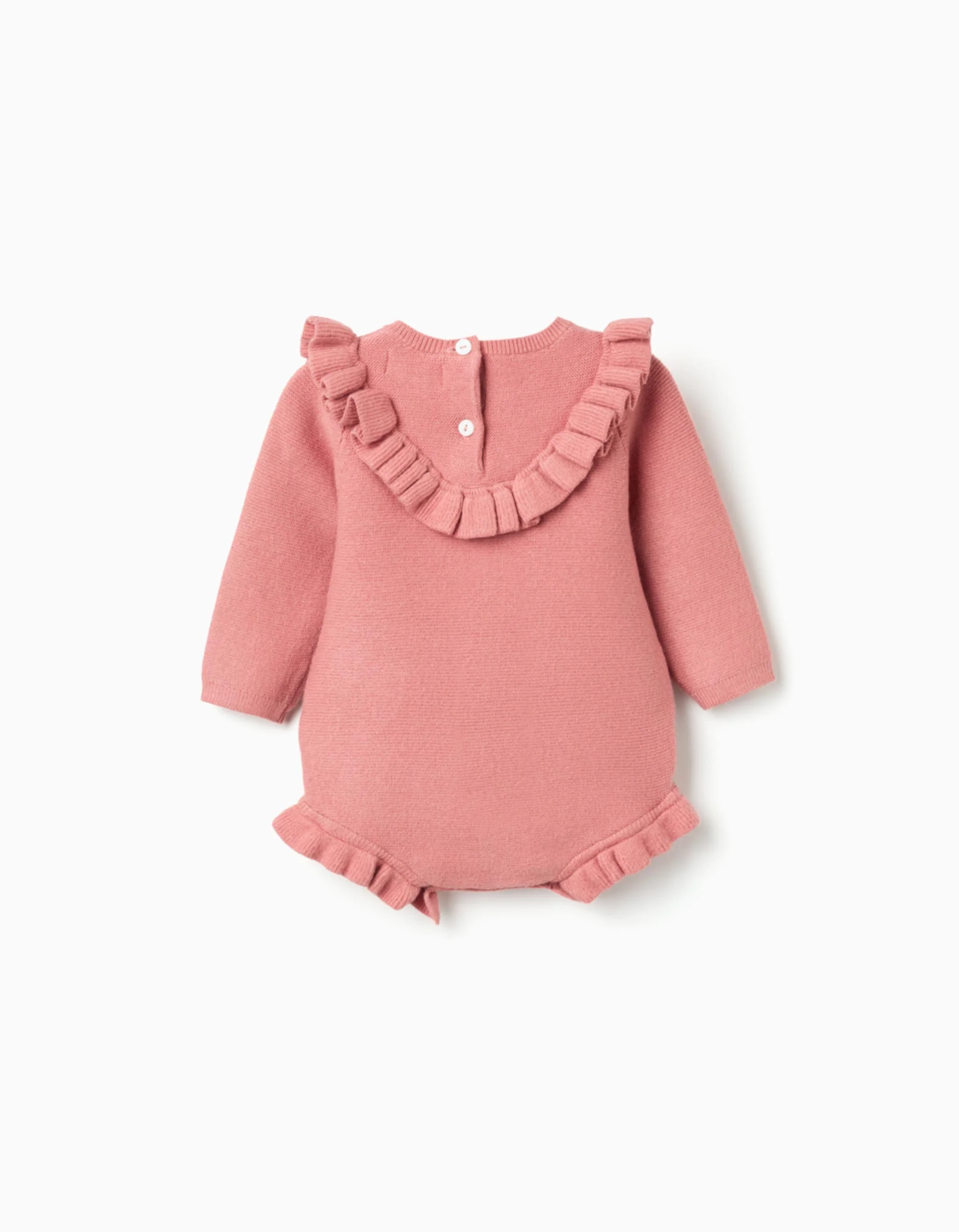 Knitted jumpsuit with ruffled details for newborn girls, pink