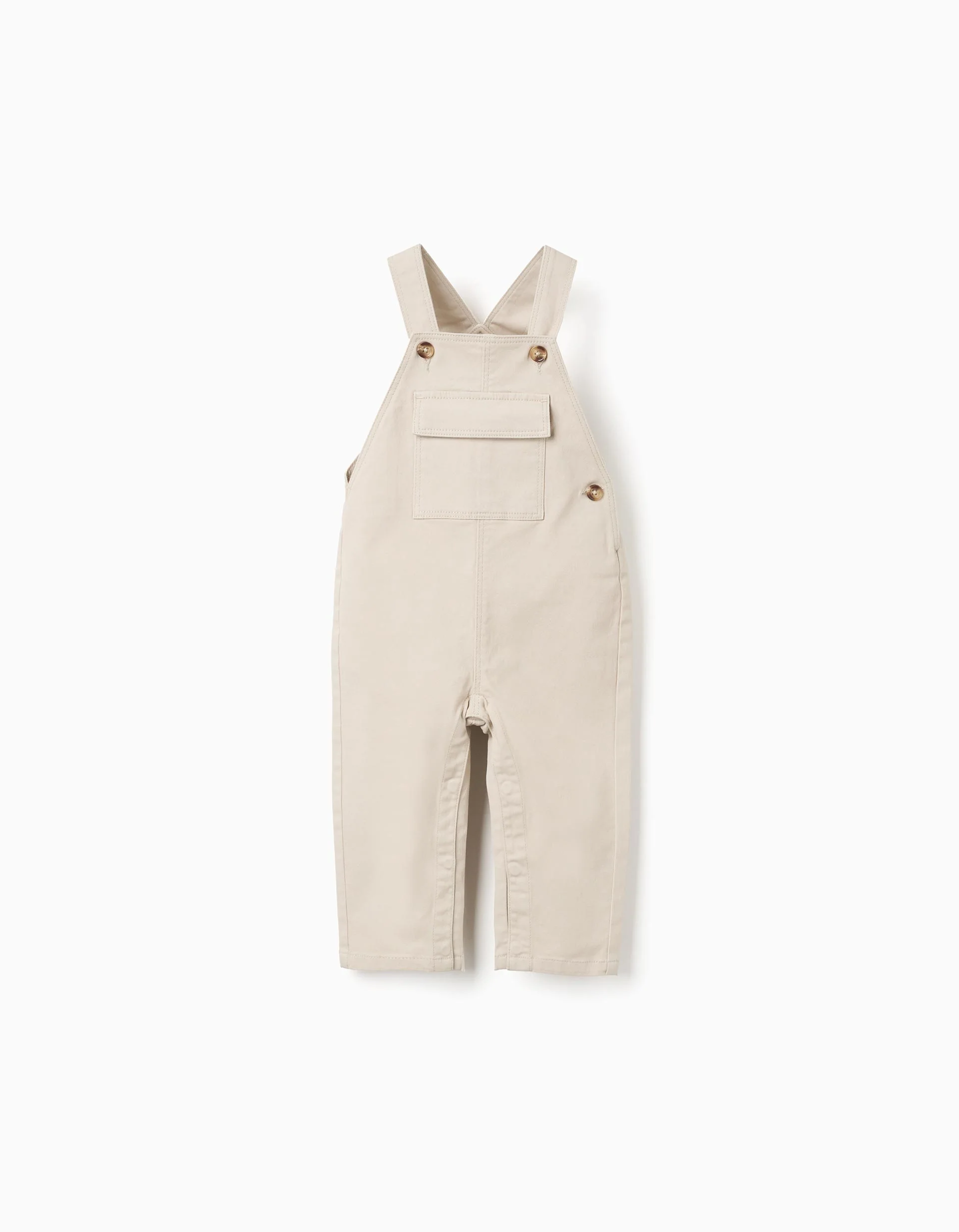 Twill dungarees with front flap pocket for baby boys, beige