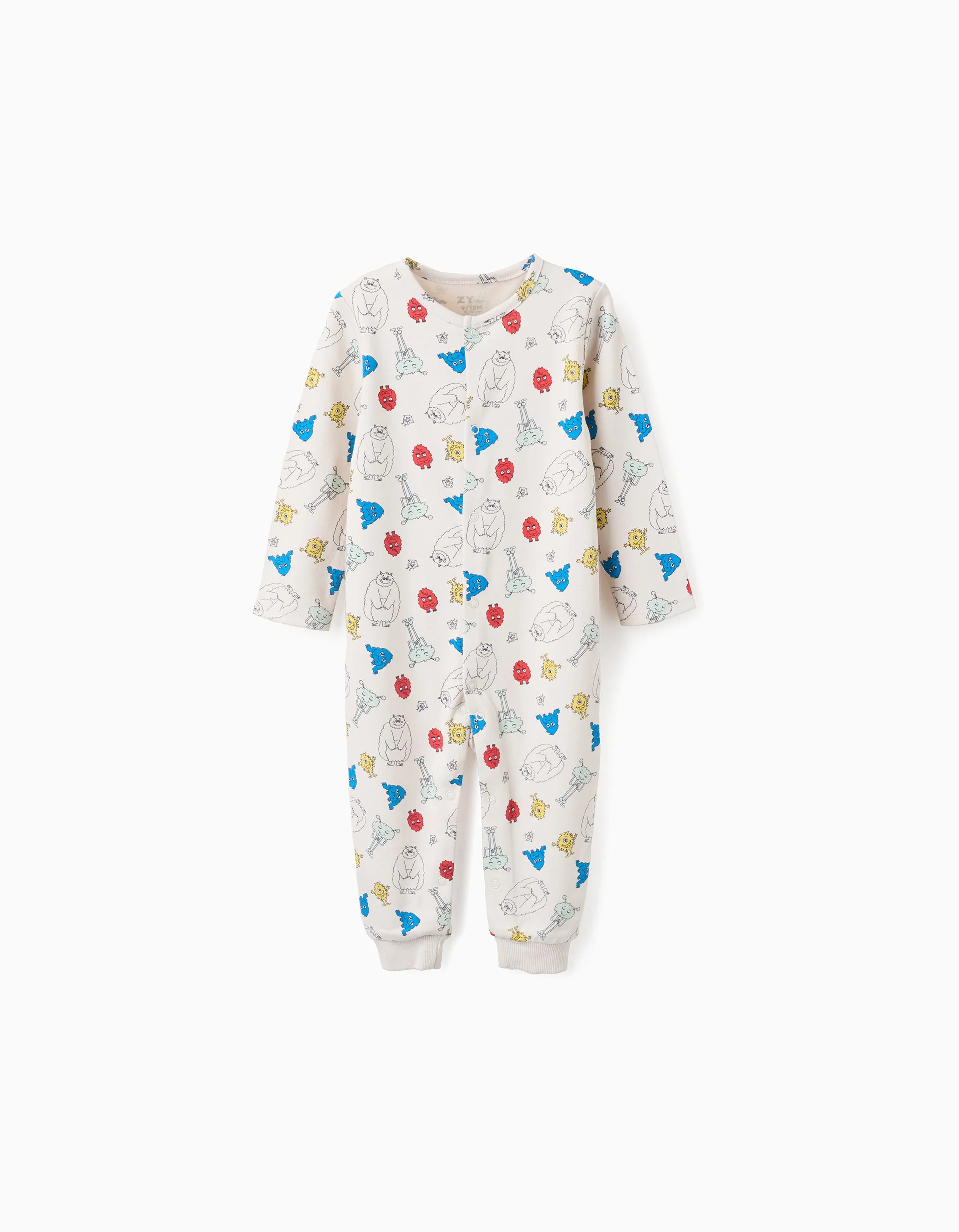 Footless Cotton Babygrow 'Monsters of Emotions' for Babies, Beige
