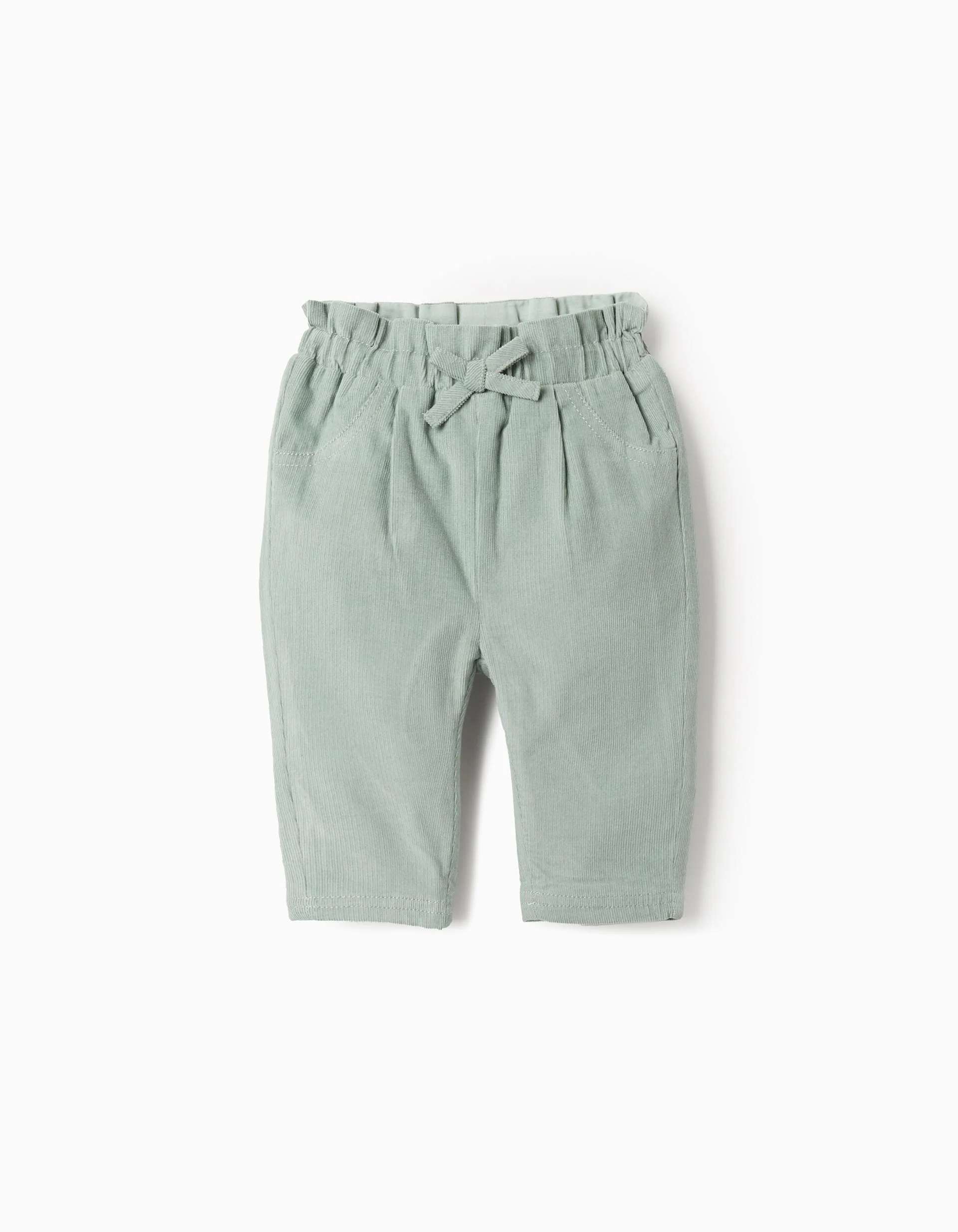 Corduroy Trousers with Bow for Newborn Girls, Green