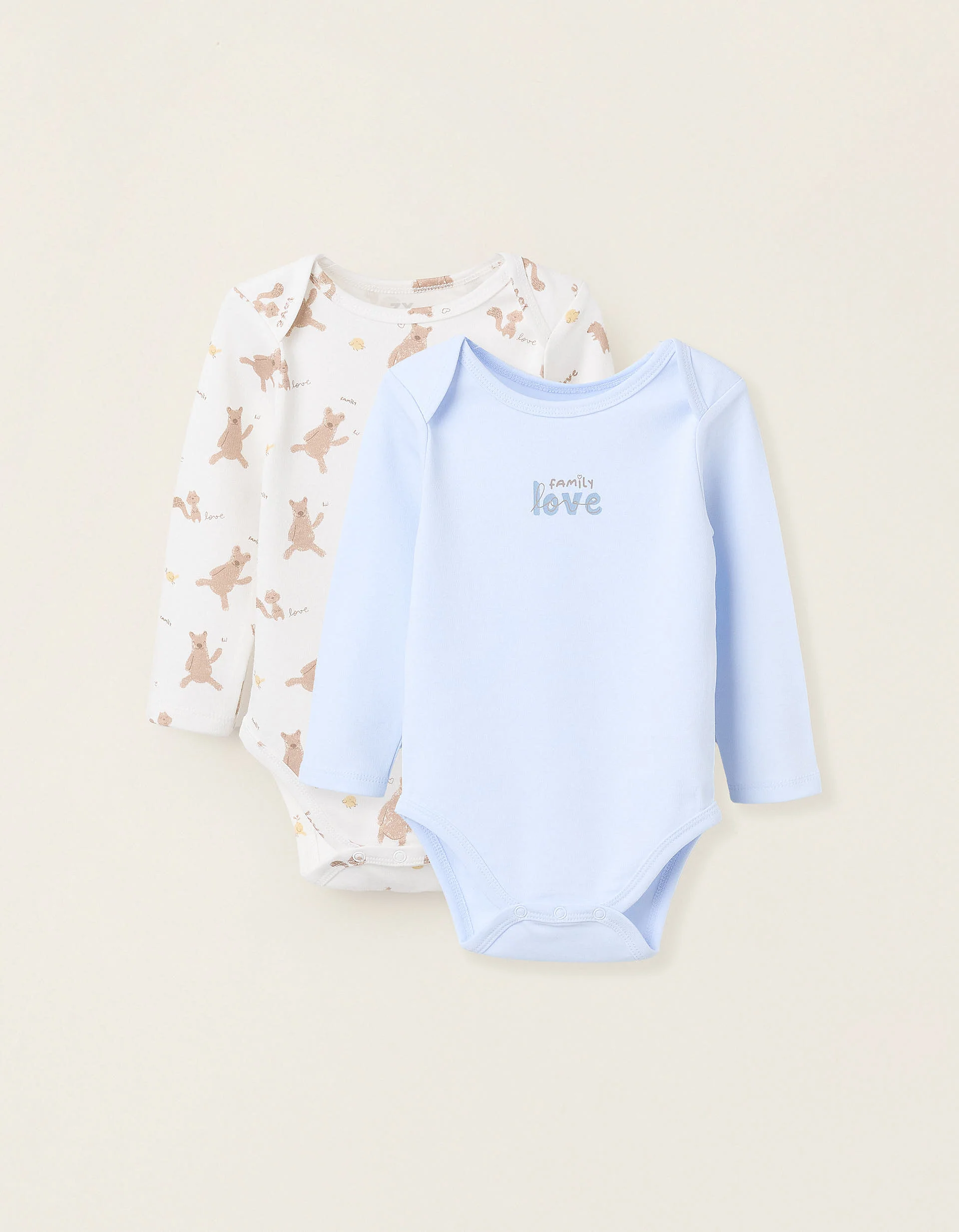 Pack of 2 Cotton Bodysuits for Baby Boys 'Family Love', Blue/White