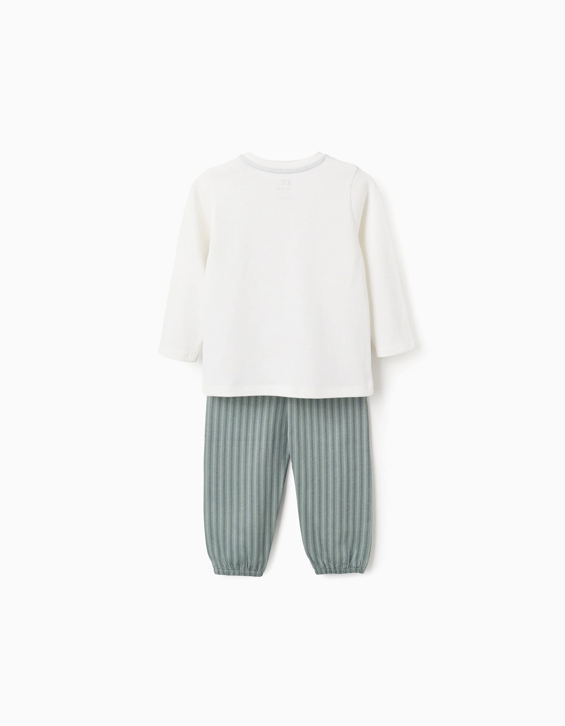 Cotton Jersey Pyjama with Stripes for Baby Boys, Green/White