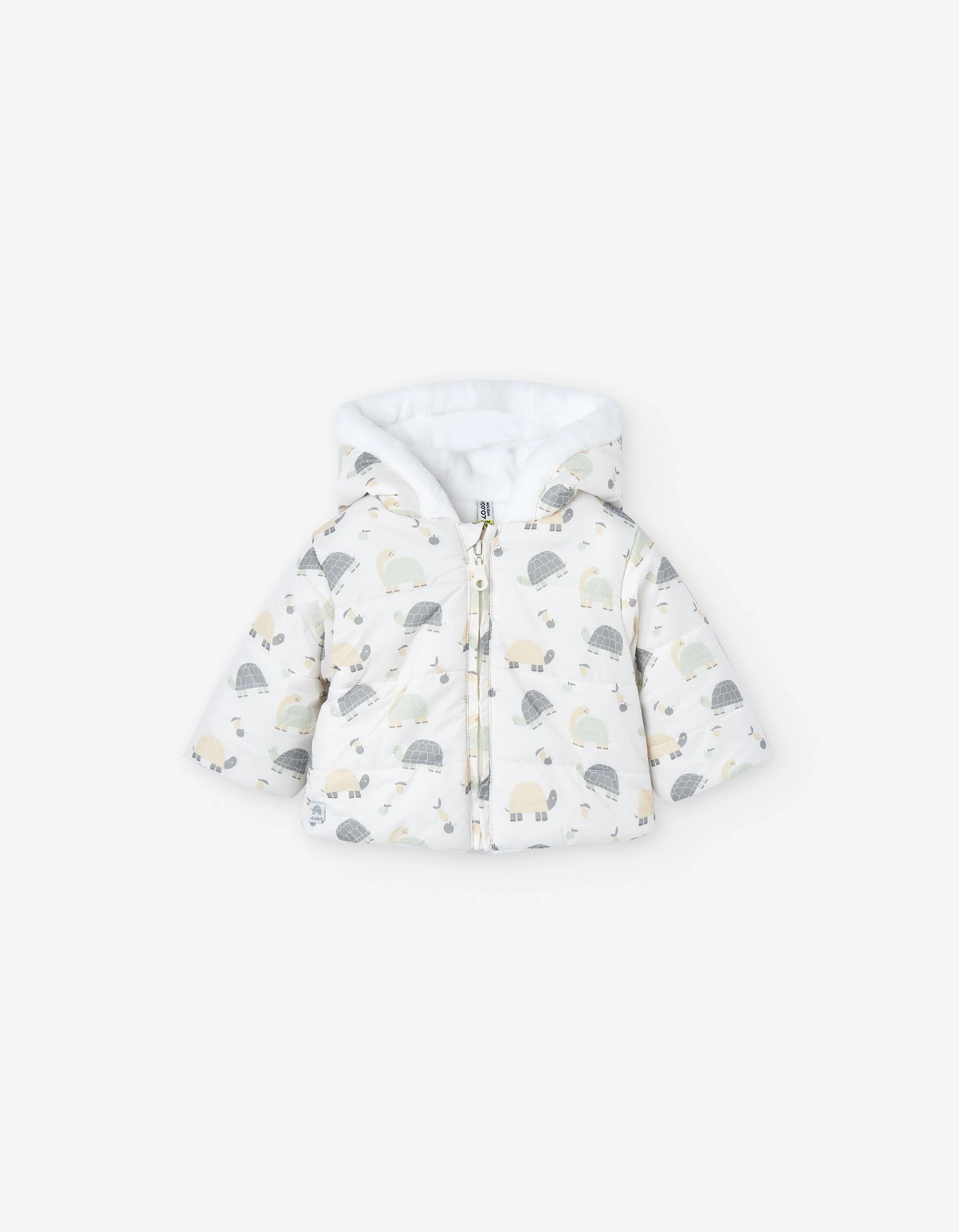 Hooded puffer jacket with motif for newborn boys, white