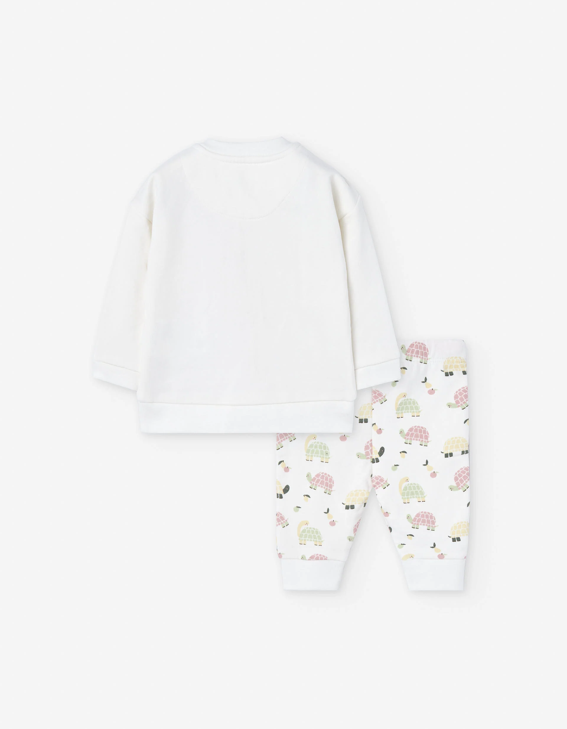 Brushed sweatshirt and trousers with turtles for newborn girls, white