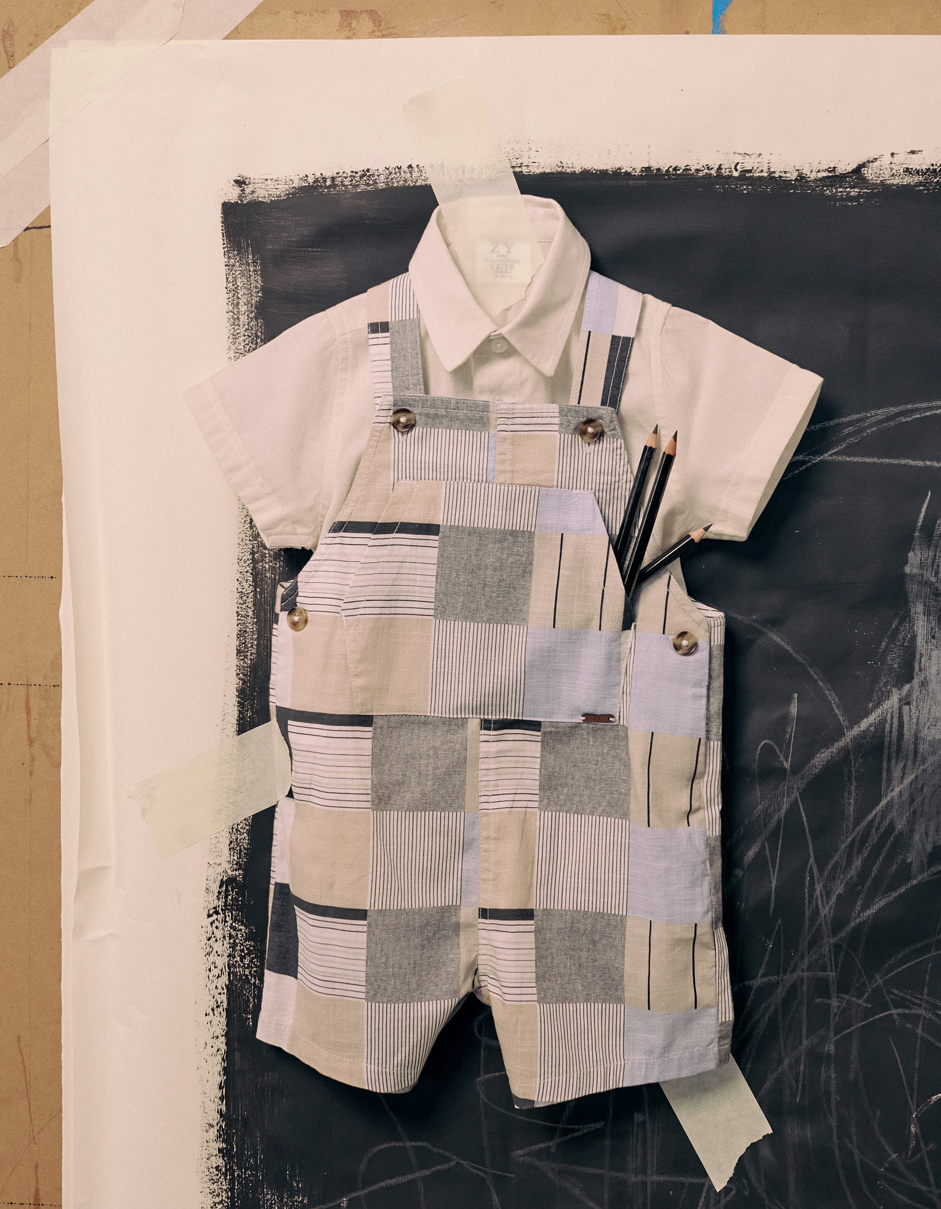 Cotton Dungarees with Motif for Baby Boys 'B&S', Multicolour