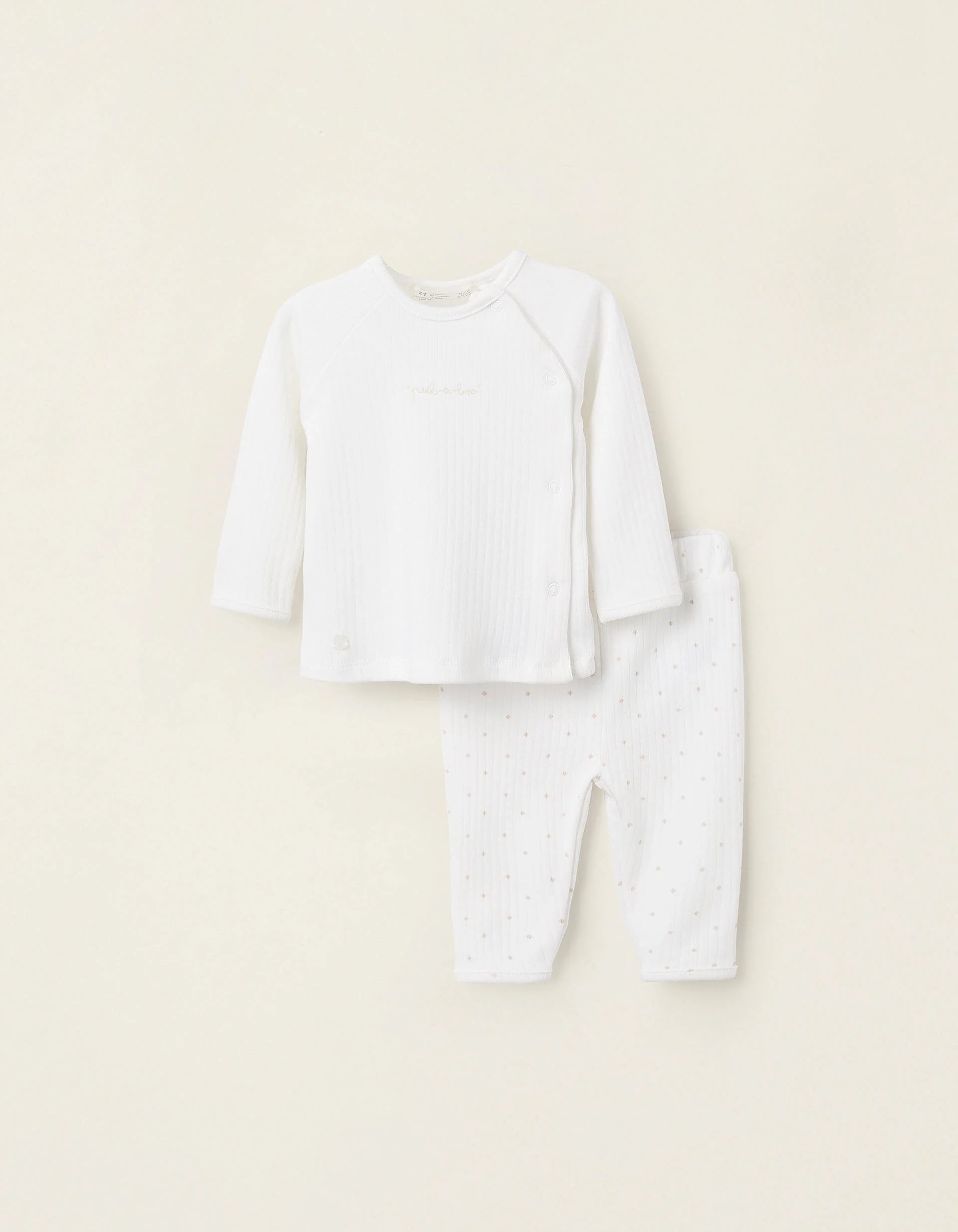 2-Piece Set Ribbed for Newborn Girls 'Peek-a-Boo', White
