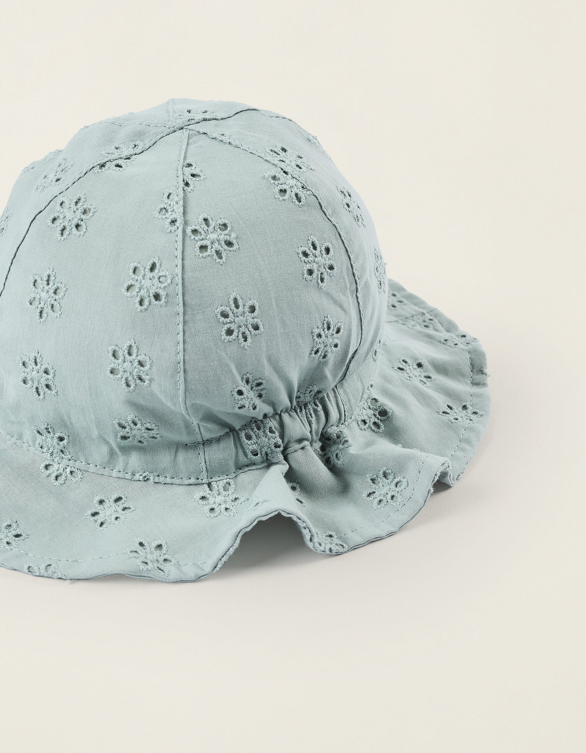 Hat with Broderie Anglaise for Newborn Girls and Babies, Blue