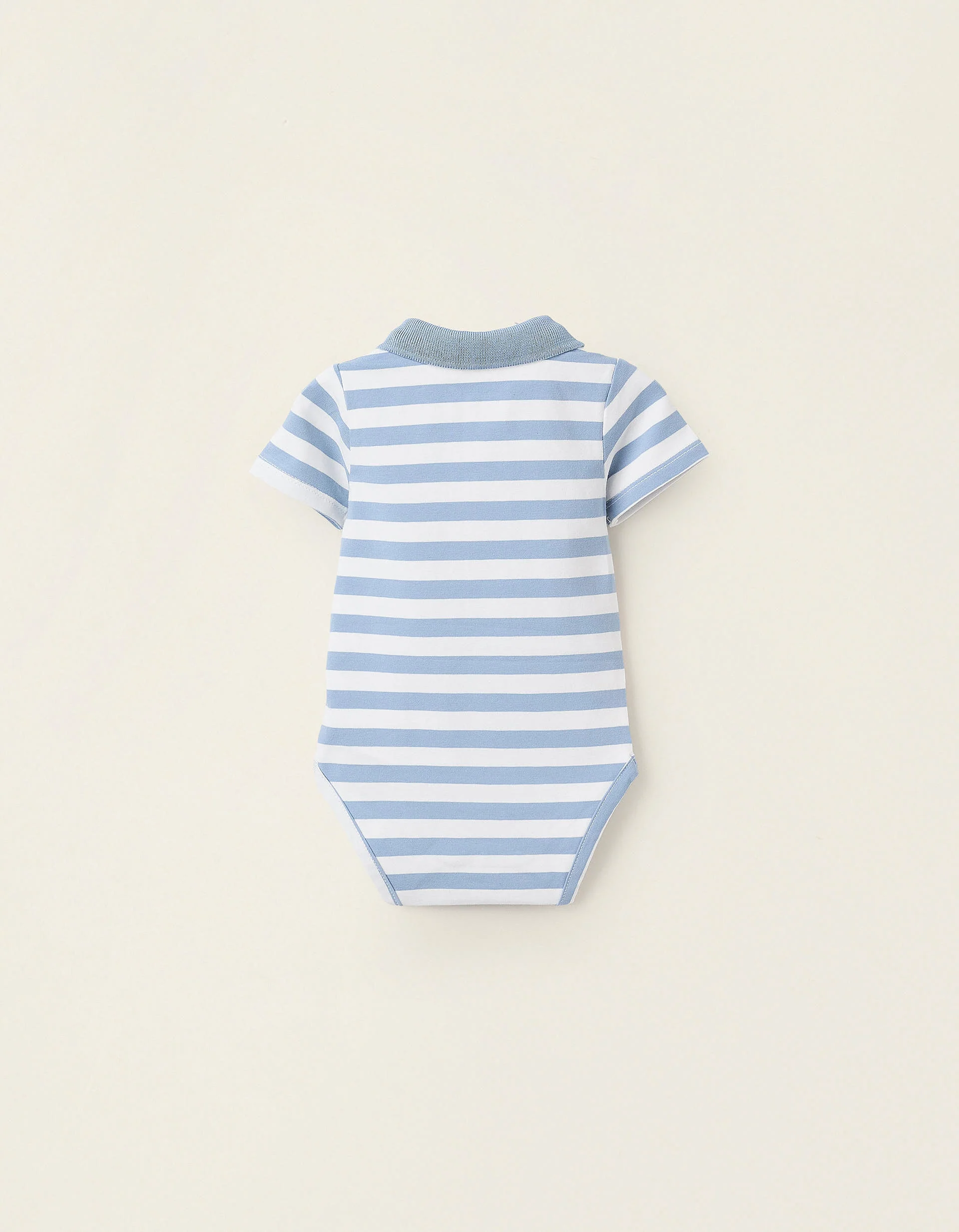 Striped Polo Bodysuit with Ribbed Collar for Newborns, White/Blue