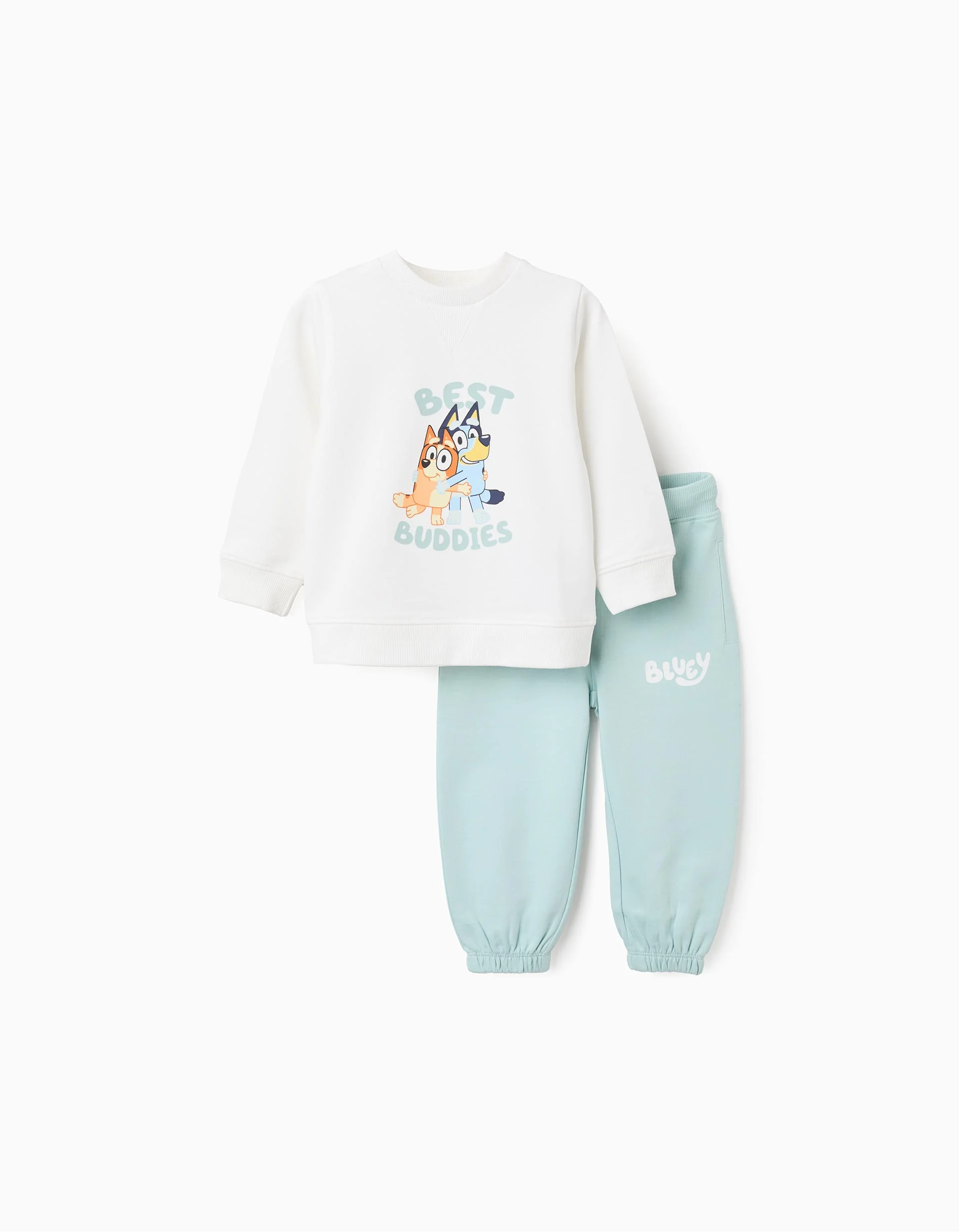 Cotton Tracksuit for Newborns 'Bluey & Bingo', White/Green