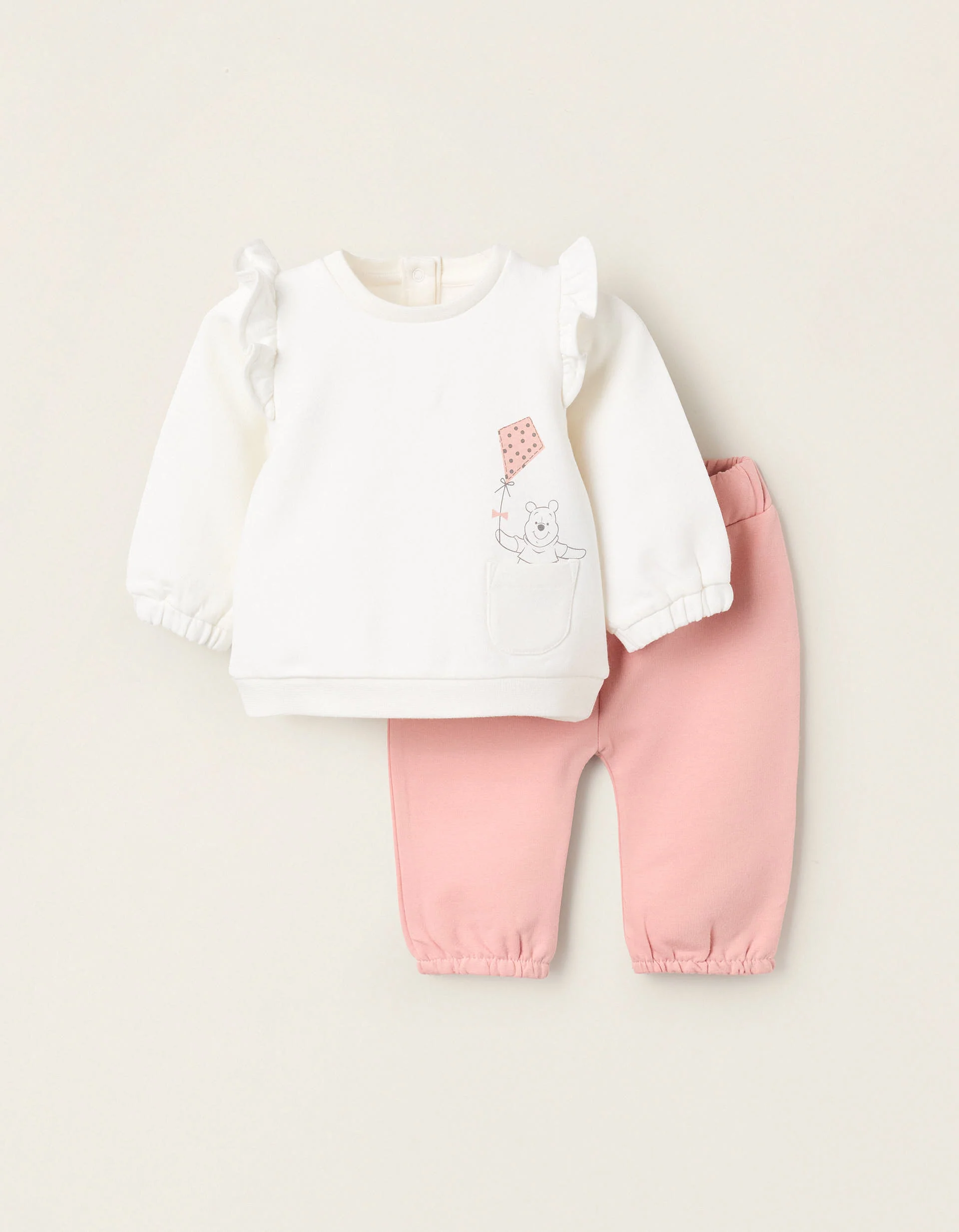 Brushed Sweatshirt + Trousers for Newborns 'Winnie', White/Pink