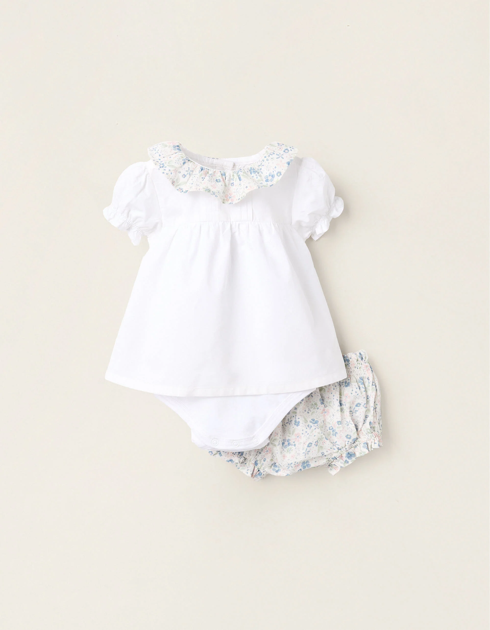 Bodysuit-Blouse + Bloomers for Newborn Girls, White/Blue/Pink