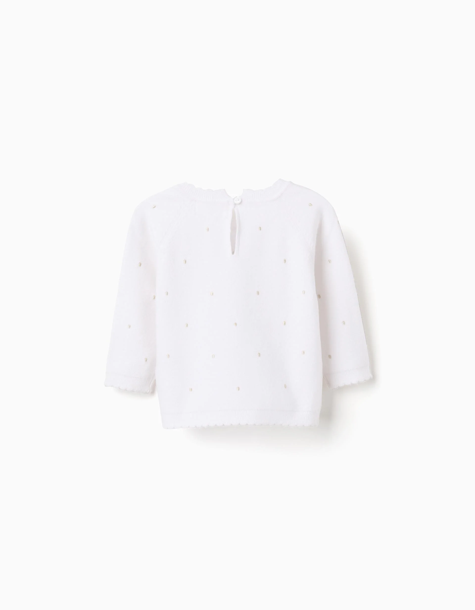 Knitted jumper with wavy trim for newborn girls, white