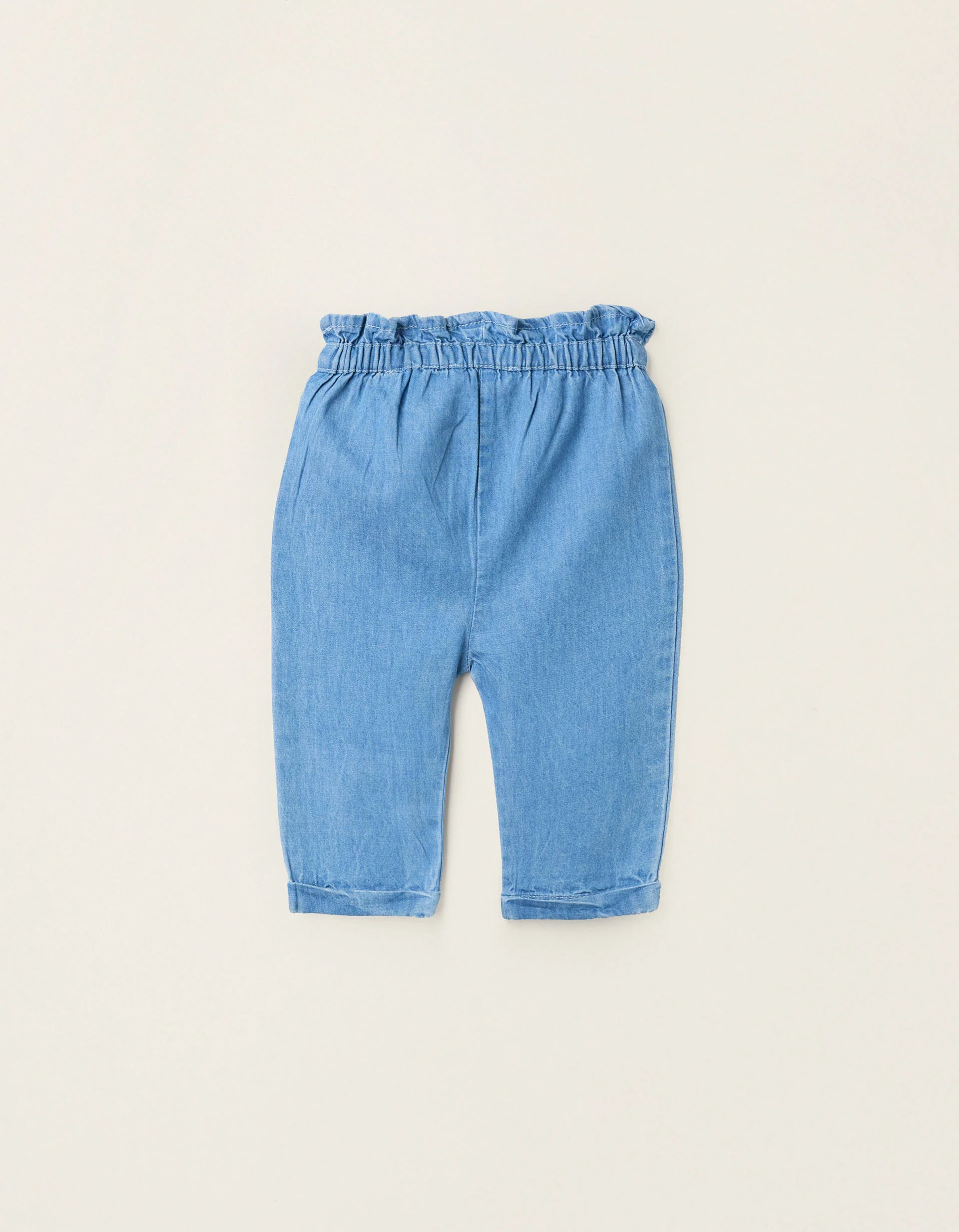 Light Cotton Denim Trousers with Bow for Newborn Girls, Blue