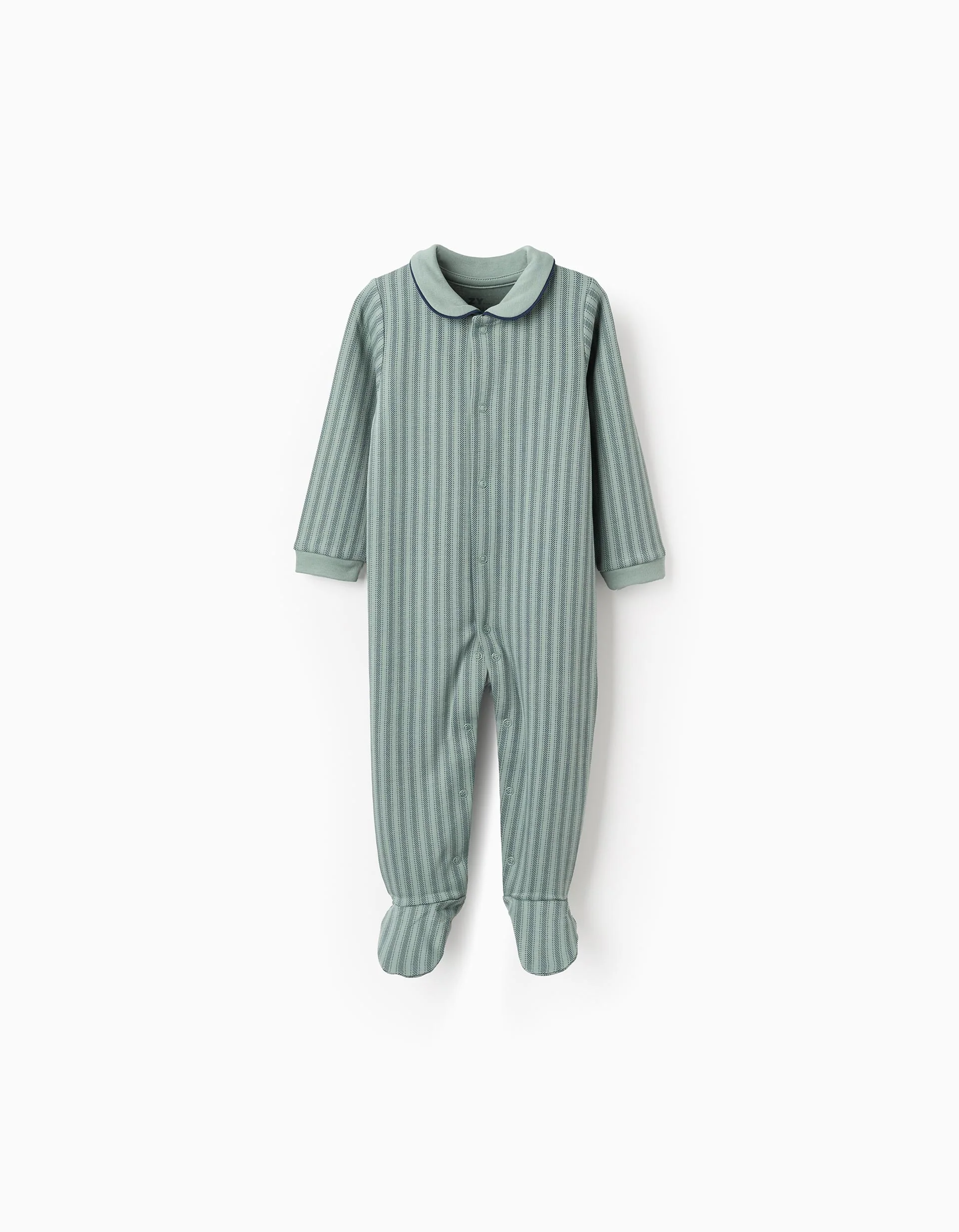 Striped Cotton Sleepsuit for Baby Boys, Green/Blue