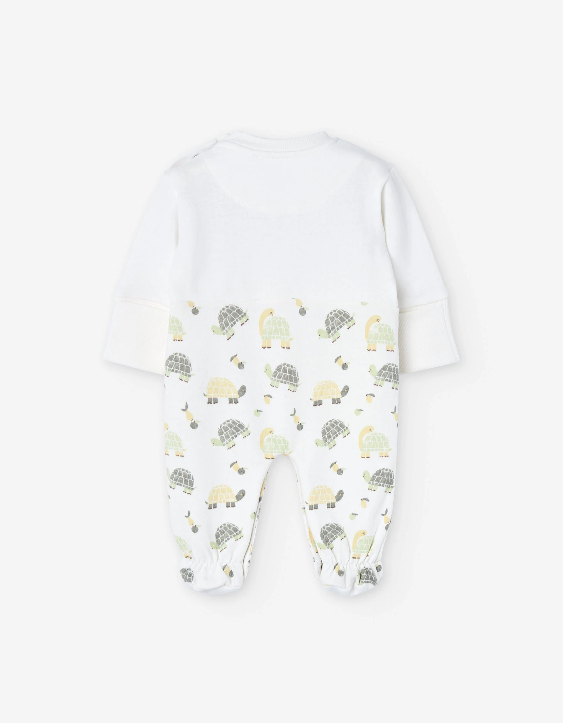 Brushed cotton sleepsuit with turtle motif for newborn boys, white
