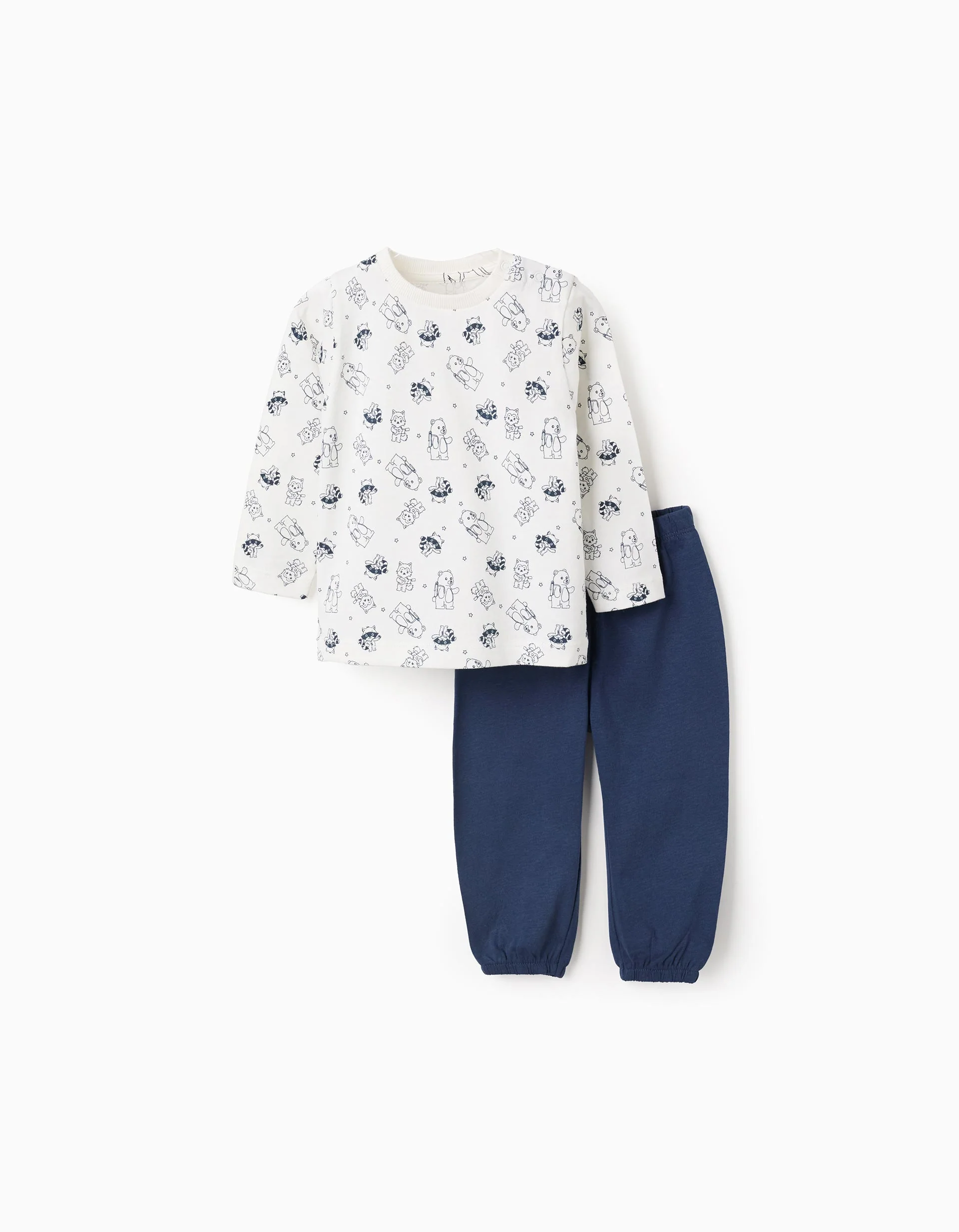 Cotton Pyjama with Pattern for Baby Boys, White/Dark Blue