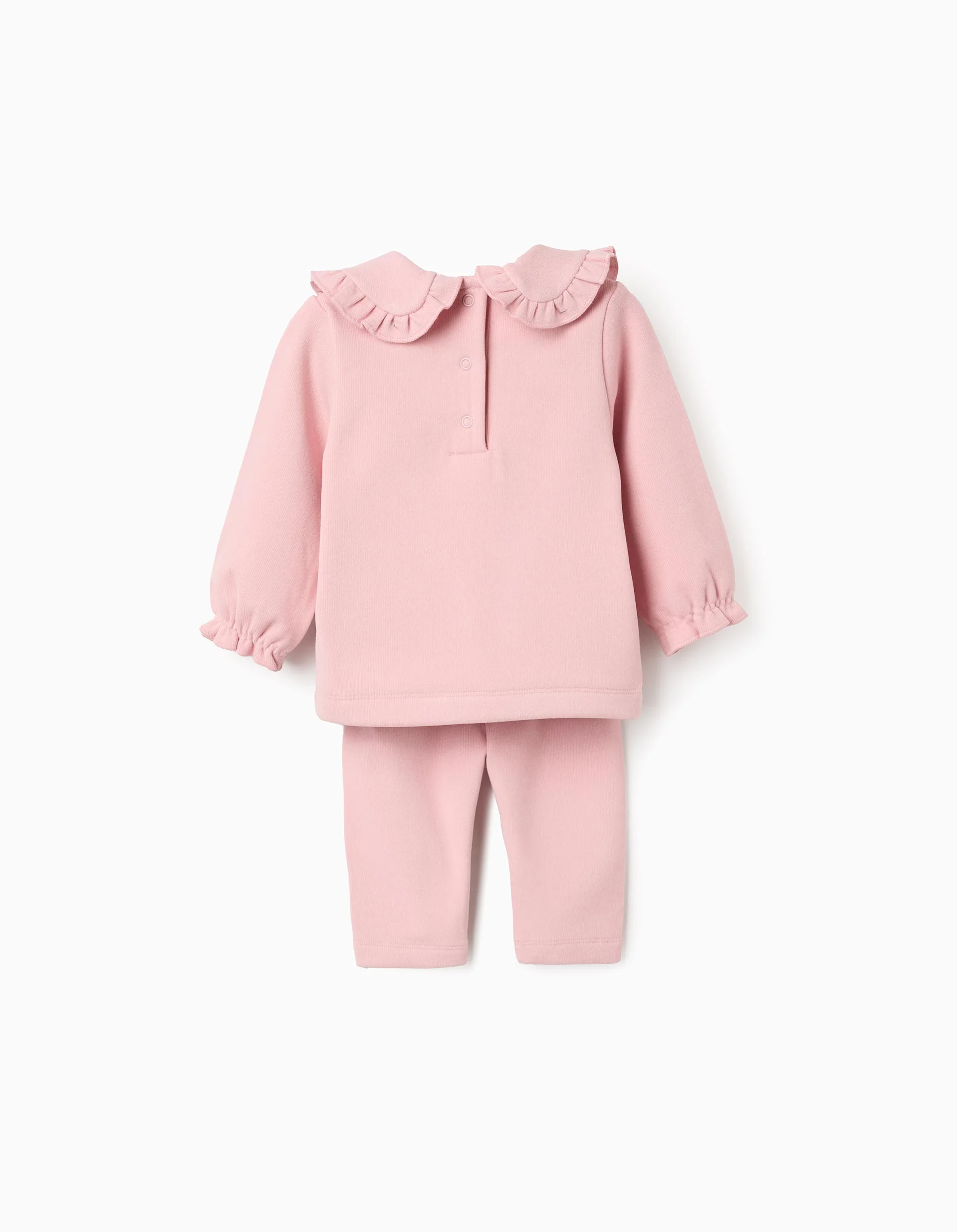 Knitted jumper with ruffles + trousers for newborn girls, pink