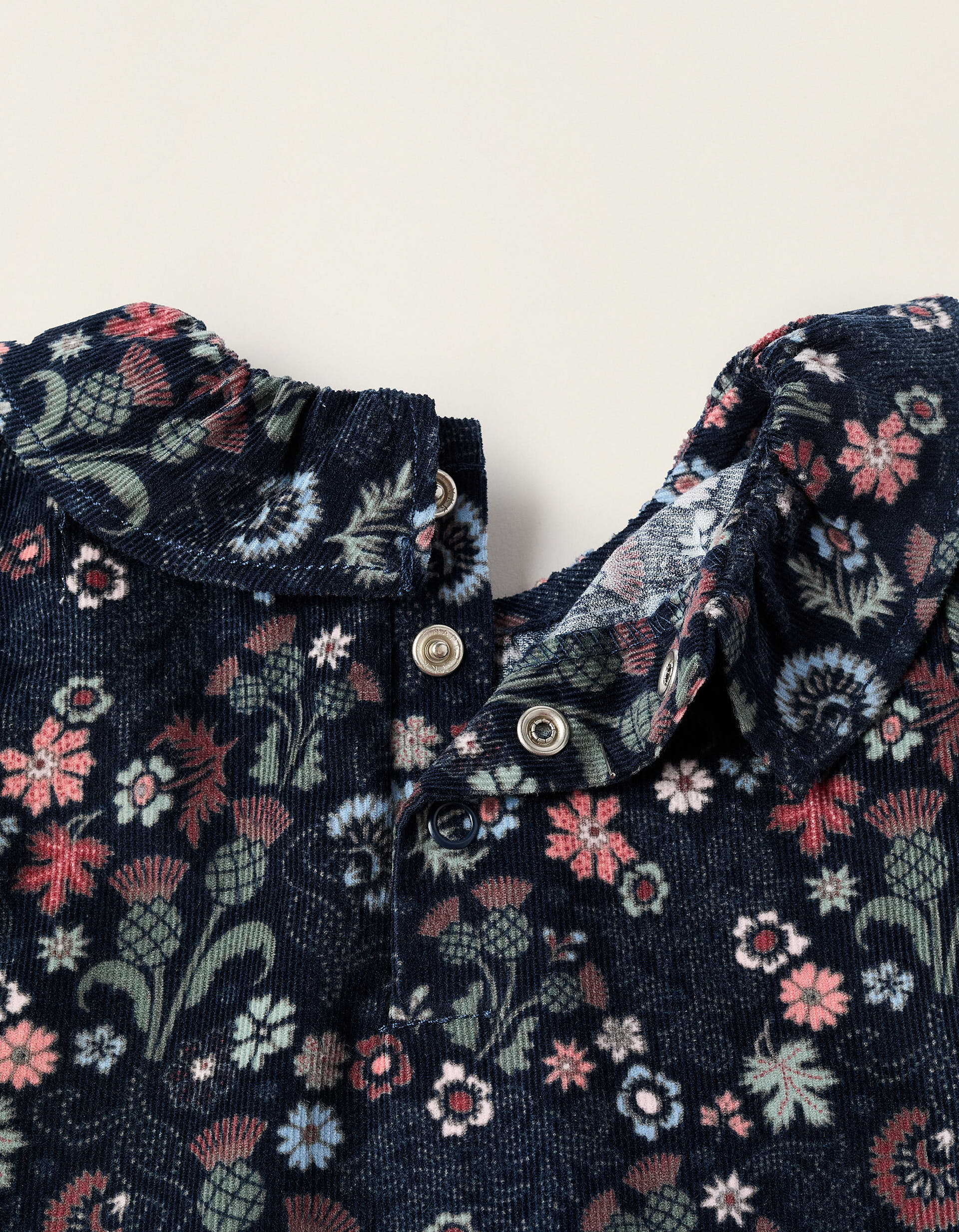 Corduroy Floral Dress for Newborn Girls, Dark Blue