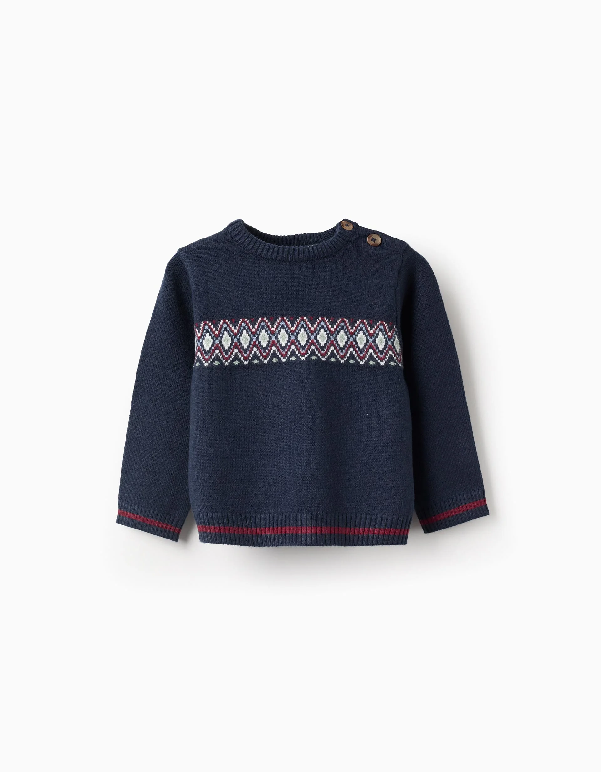 Jacquard Knitted Jumper with Stripes for Baby Boys, Dark Blue