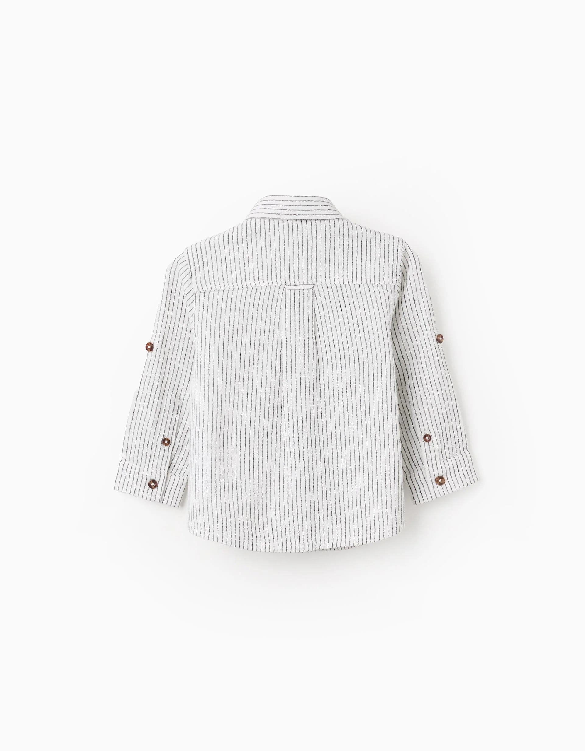 Cotton and Linen Shirt with Pocket for Baby Boys, White/Black