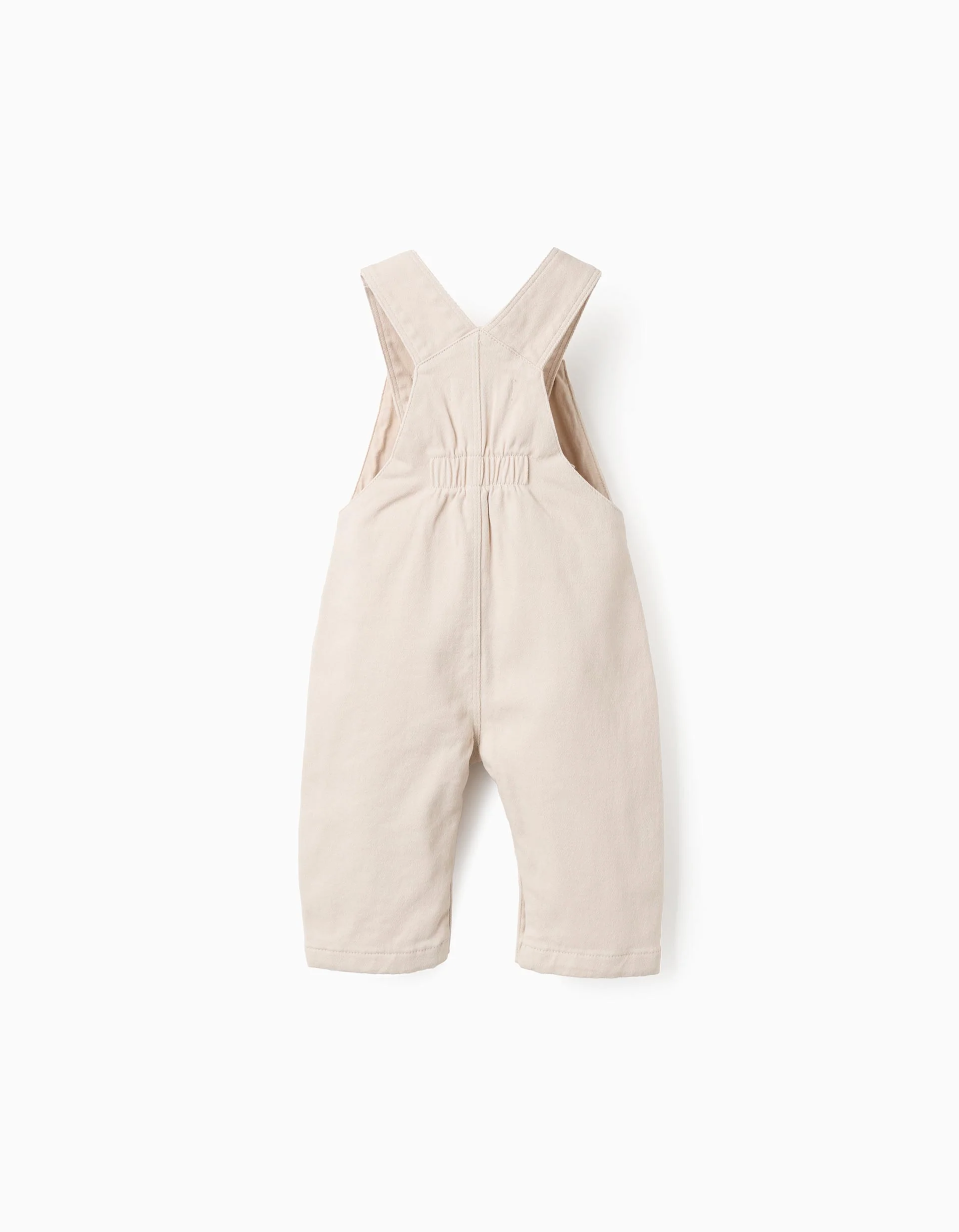 Twill Overalls with Crotch Snaps for Newborns, Beige