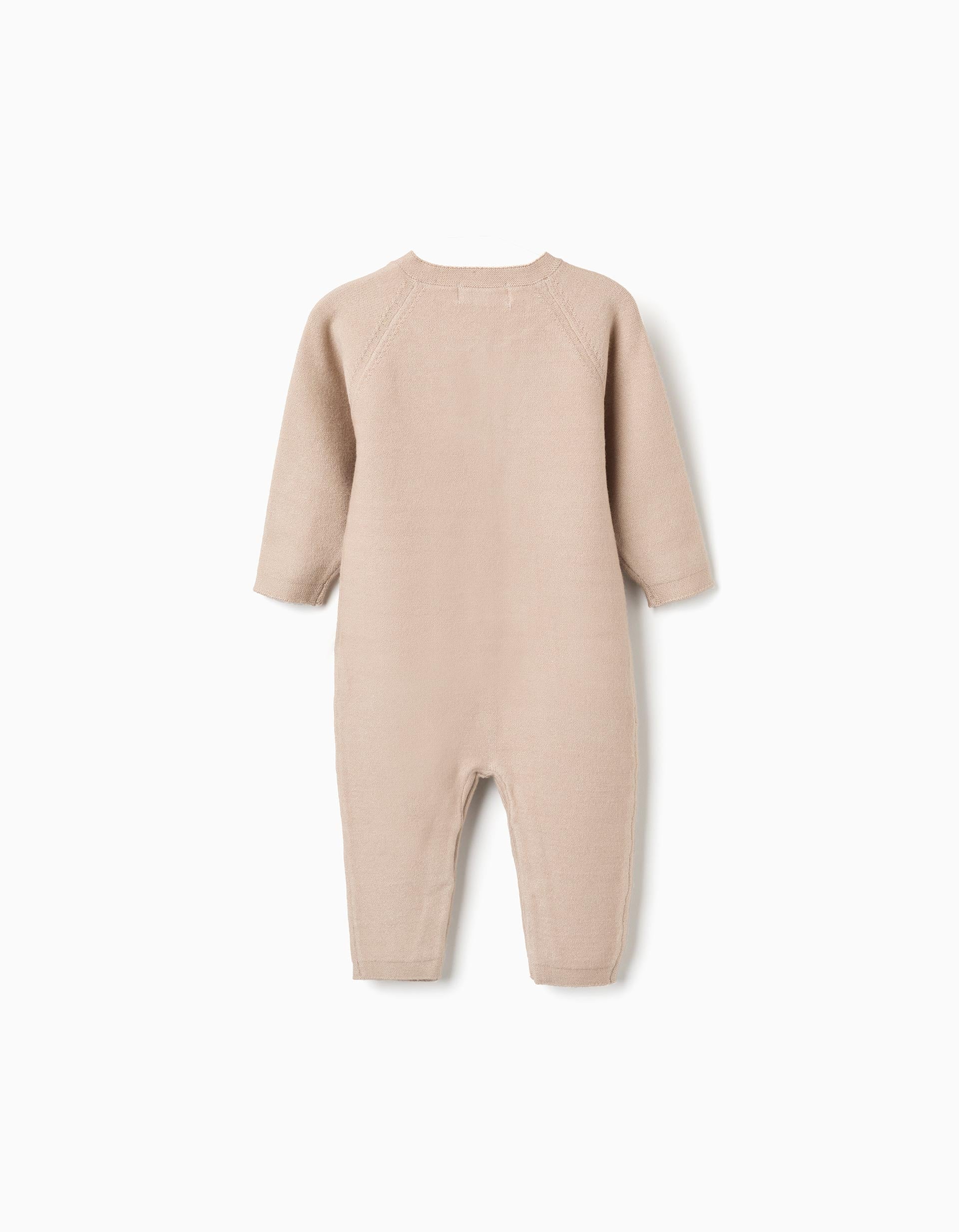Knitted footless babygrow for newborn boy, beige