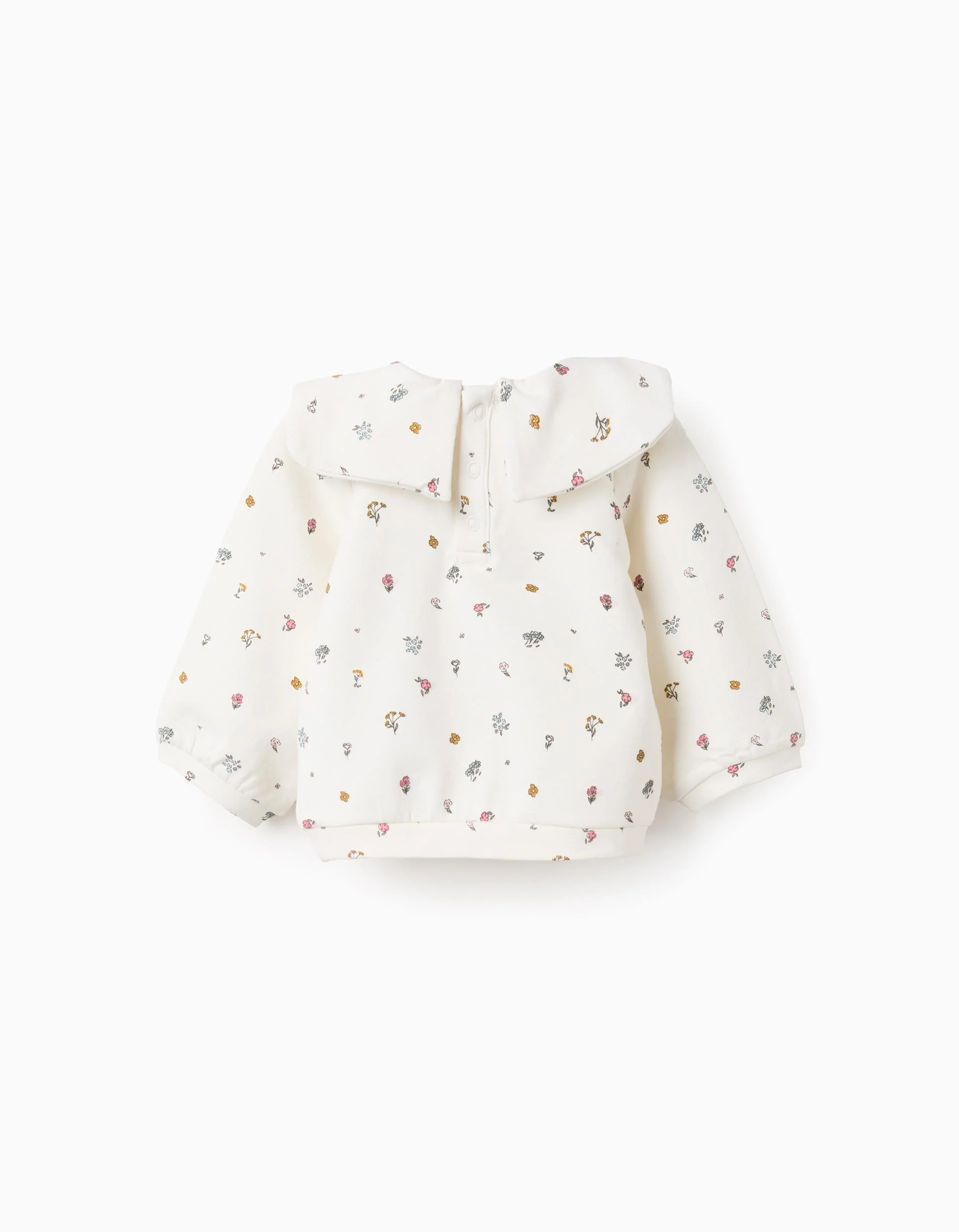 Cotton Floral Sweatshirt with Maxi Bow for Newborn Girls, White