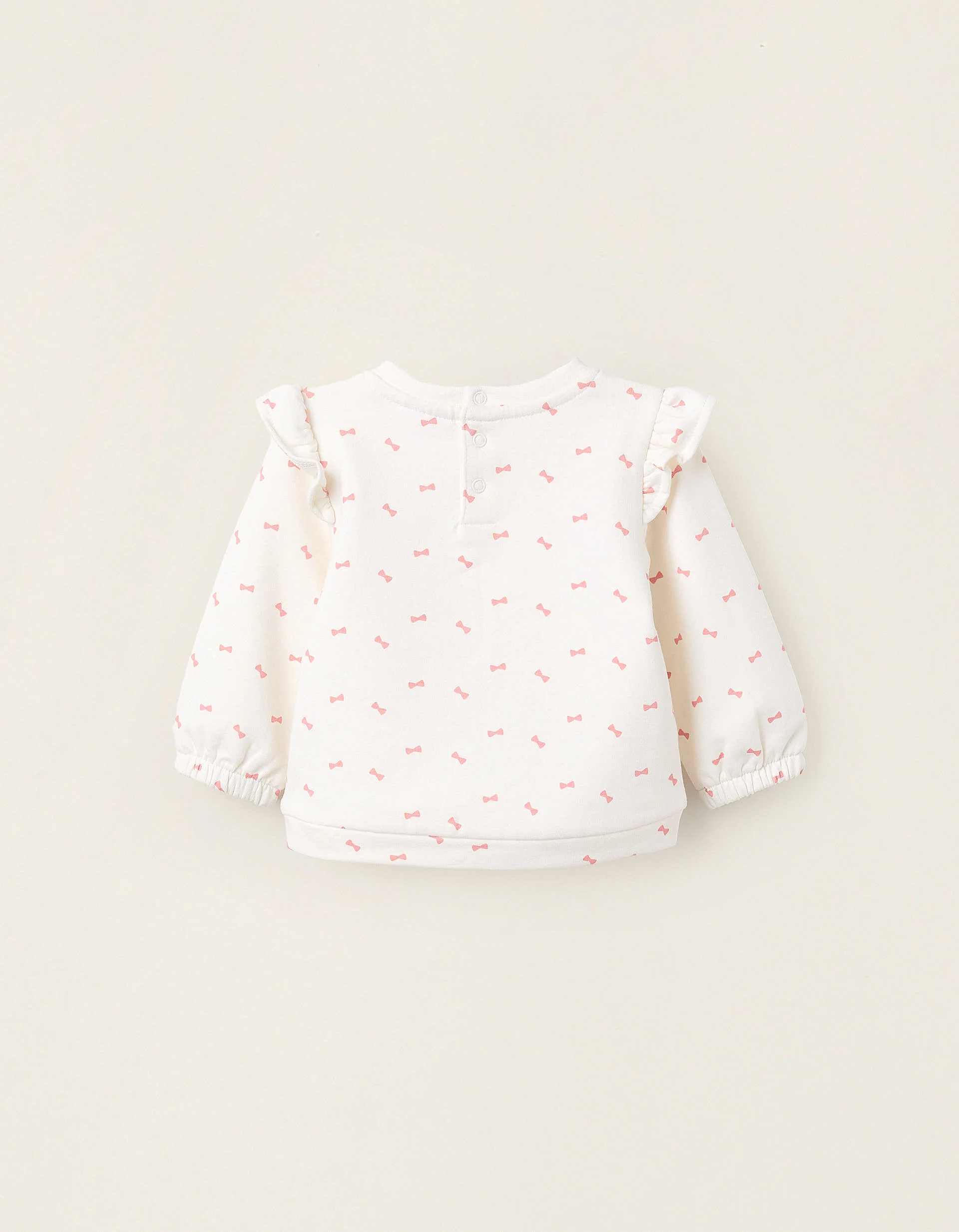 Brushed Sweatshirt with Ruffles for Newborn Girls 'Bows', White