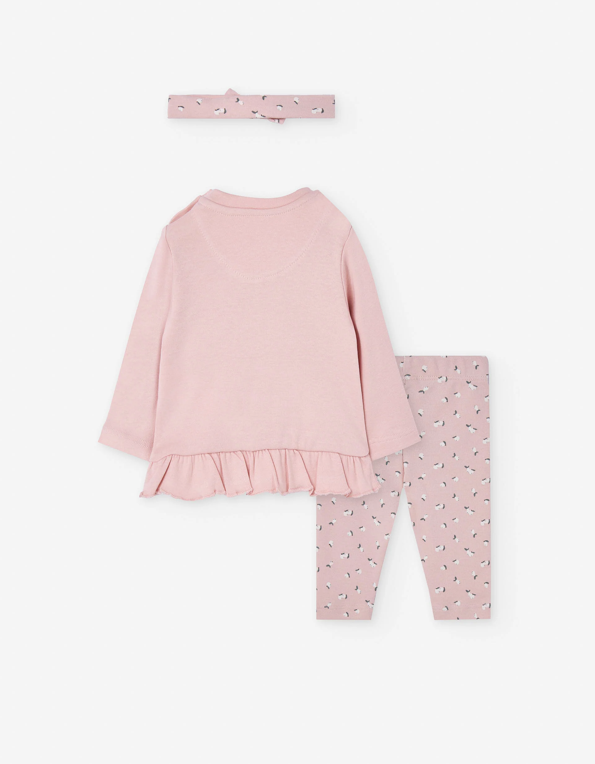 Set of long sleeve T-shirt, leggings and headband for newborn girls, pink