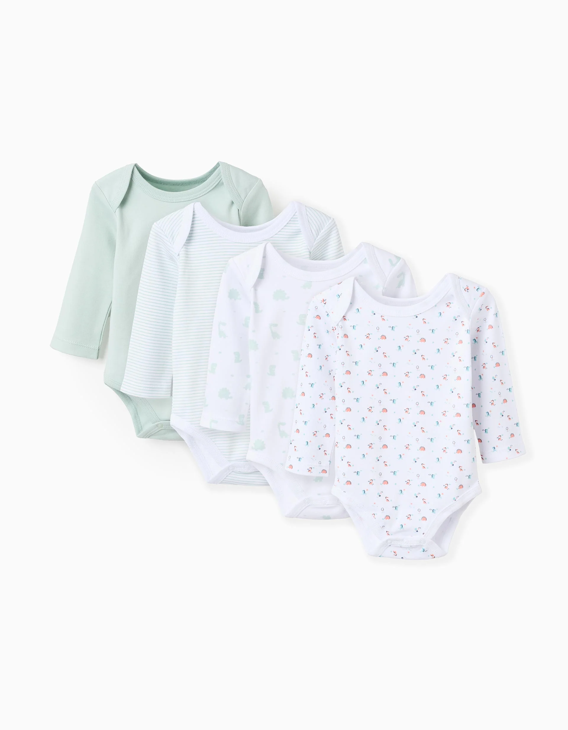 Pack of 4 Cotton Bodysuits for Baby Boys 'Dinosaur', White/Green