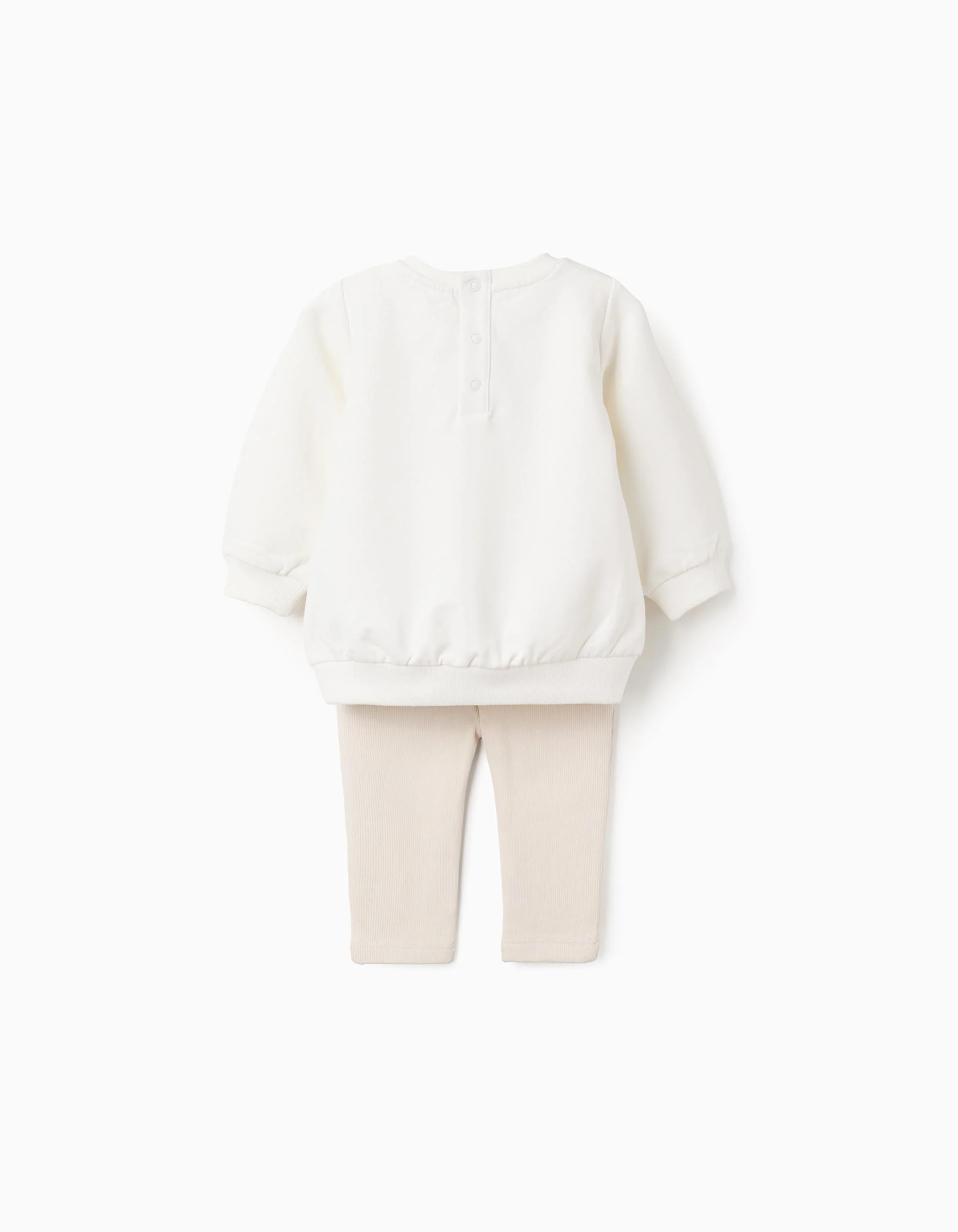 Sweatshirt + Ribbed Trousers for Newborn Girls 'Moon', White/Beige