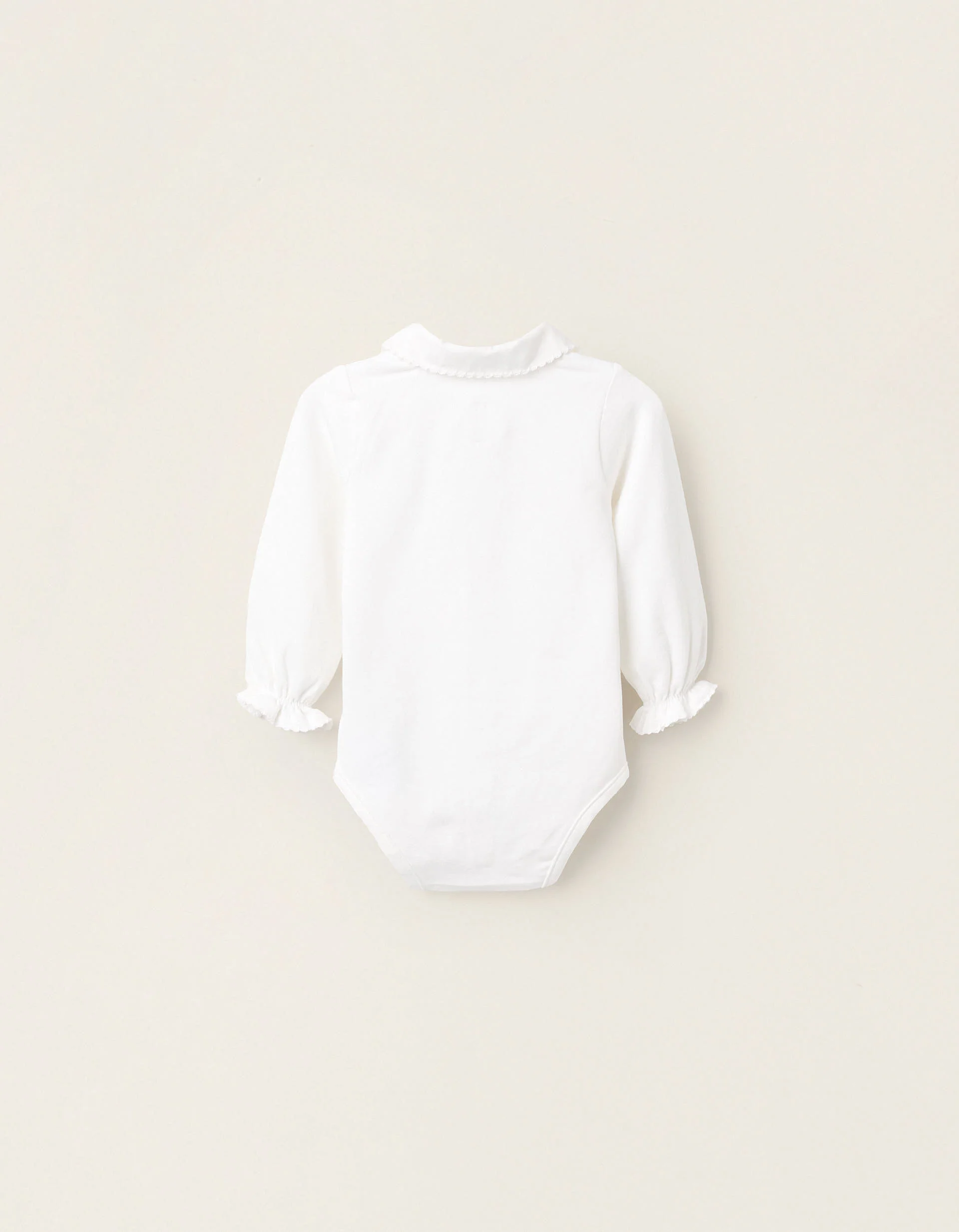 Jersey Bodysuit-Shirt with Ruffles for Newborn Girls, White
