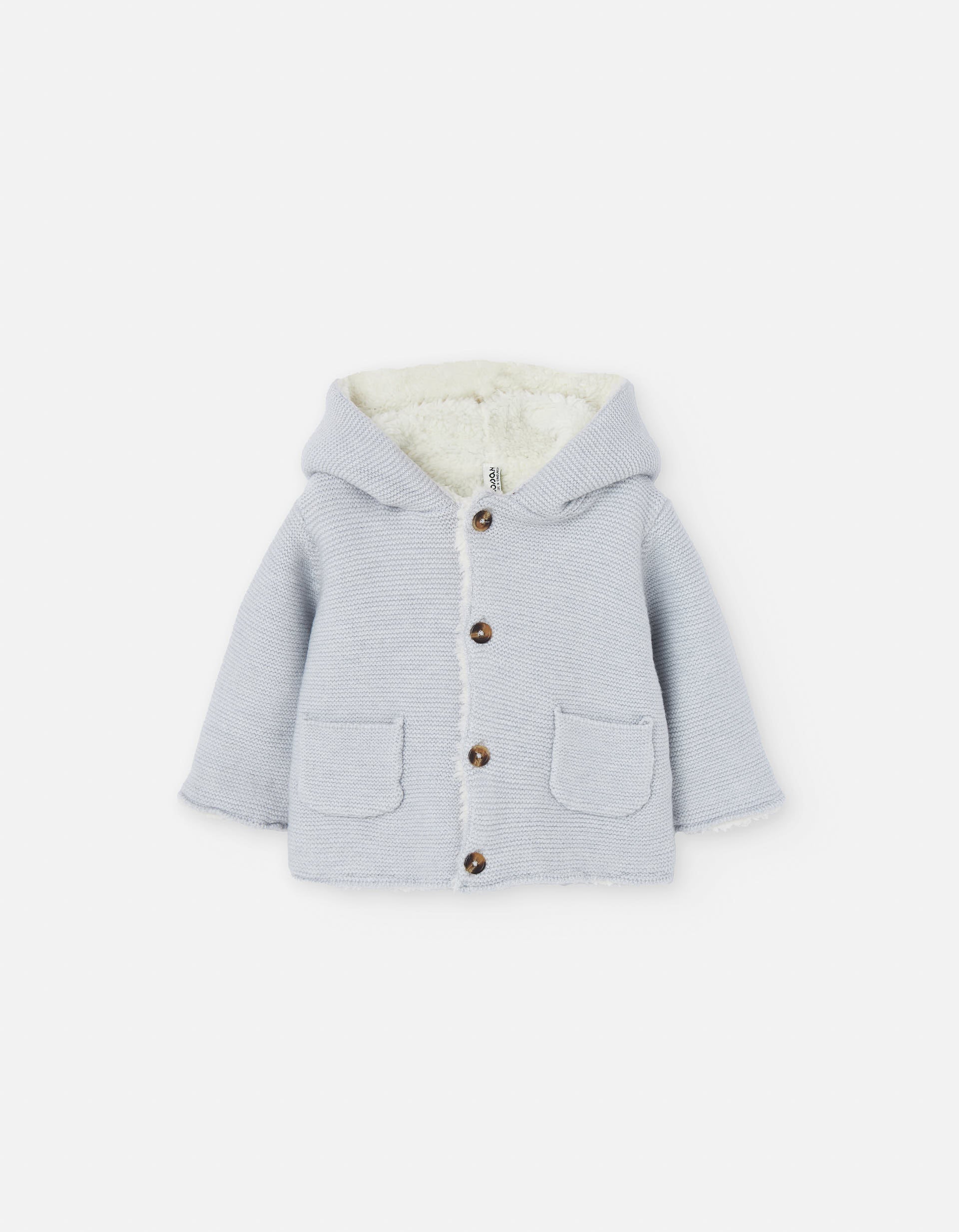 Hooded knit jacket with faux fur lining for newborn girls, grey