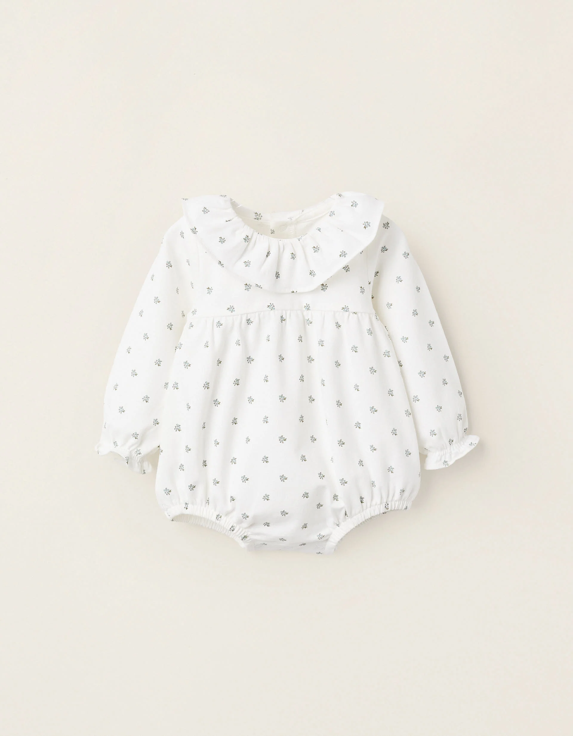 Bodysuit with Pattern and Ruffles for Newborn Girls 'Flowers', White
