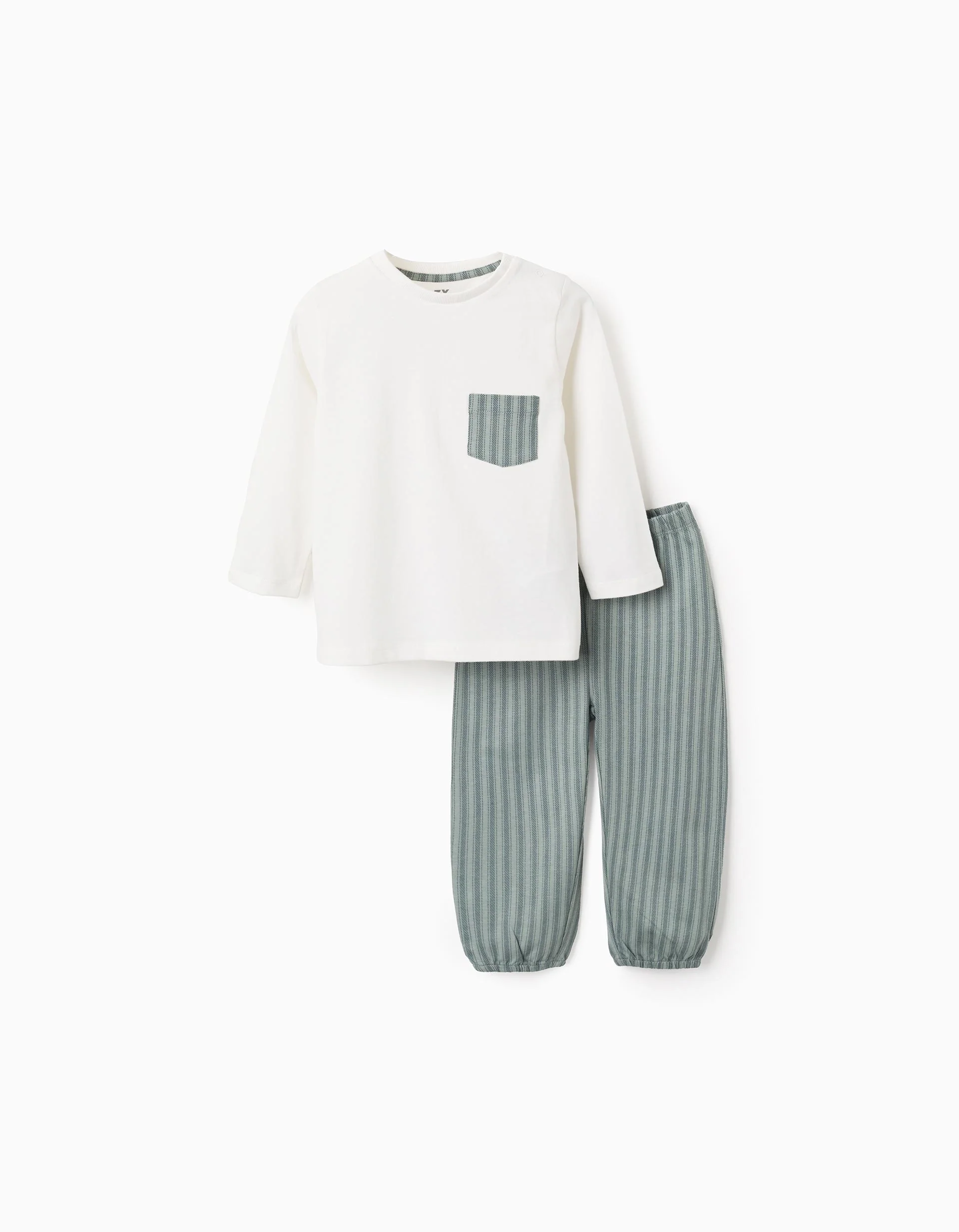 Cotton Jersey Pyjama with Stripes for Baby Boys, Green/White