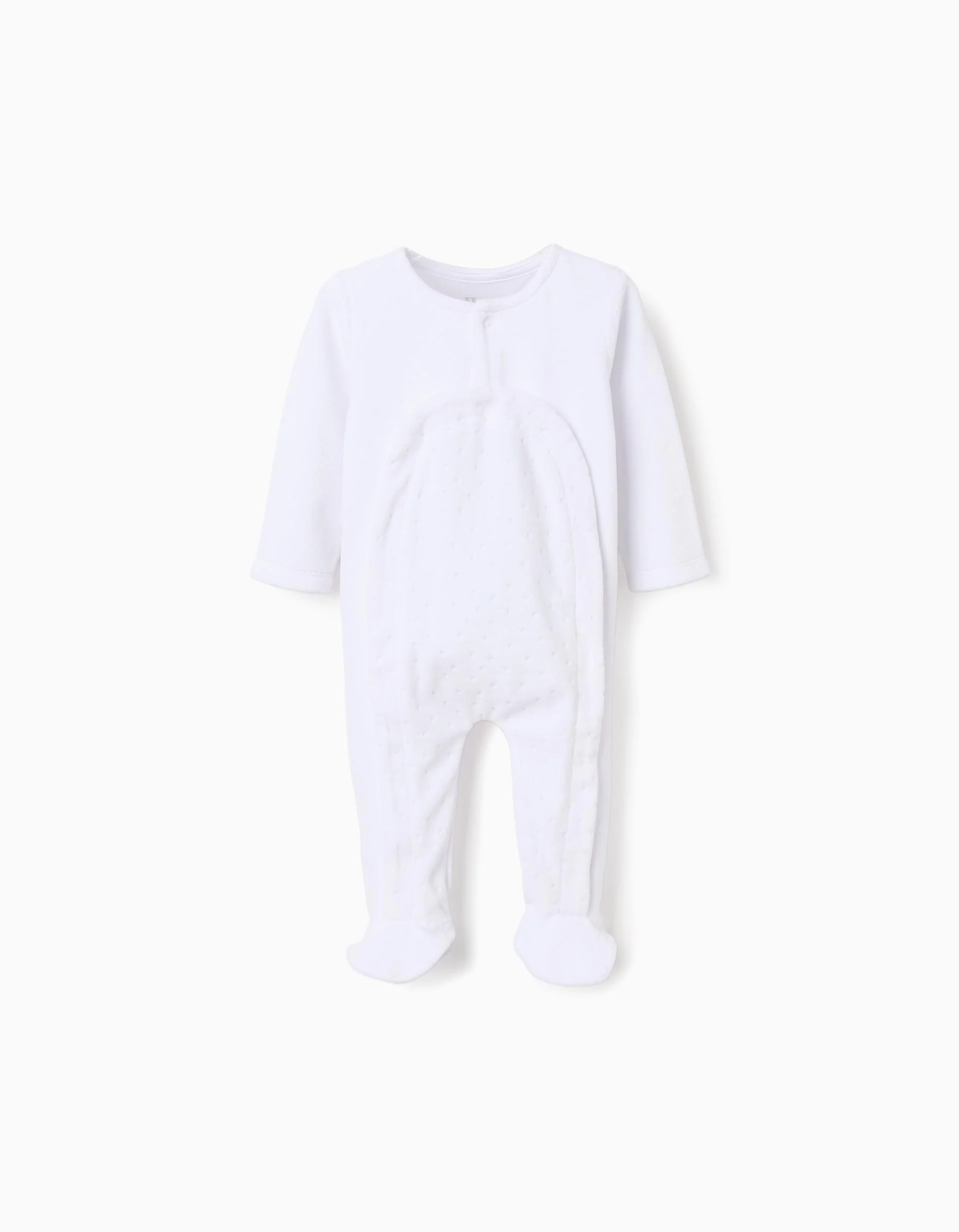 Velvet babygrow with fully front opening for newborns, white