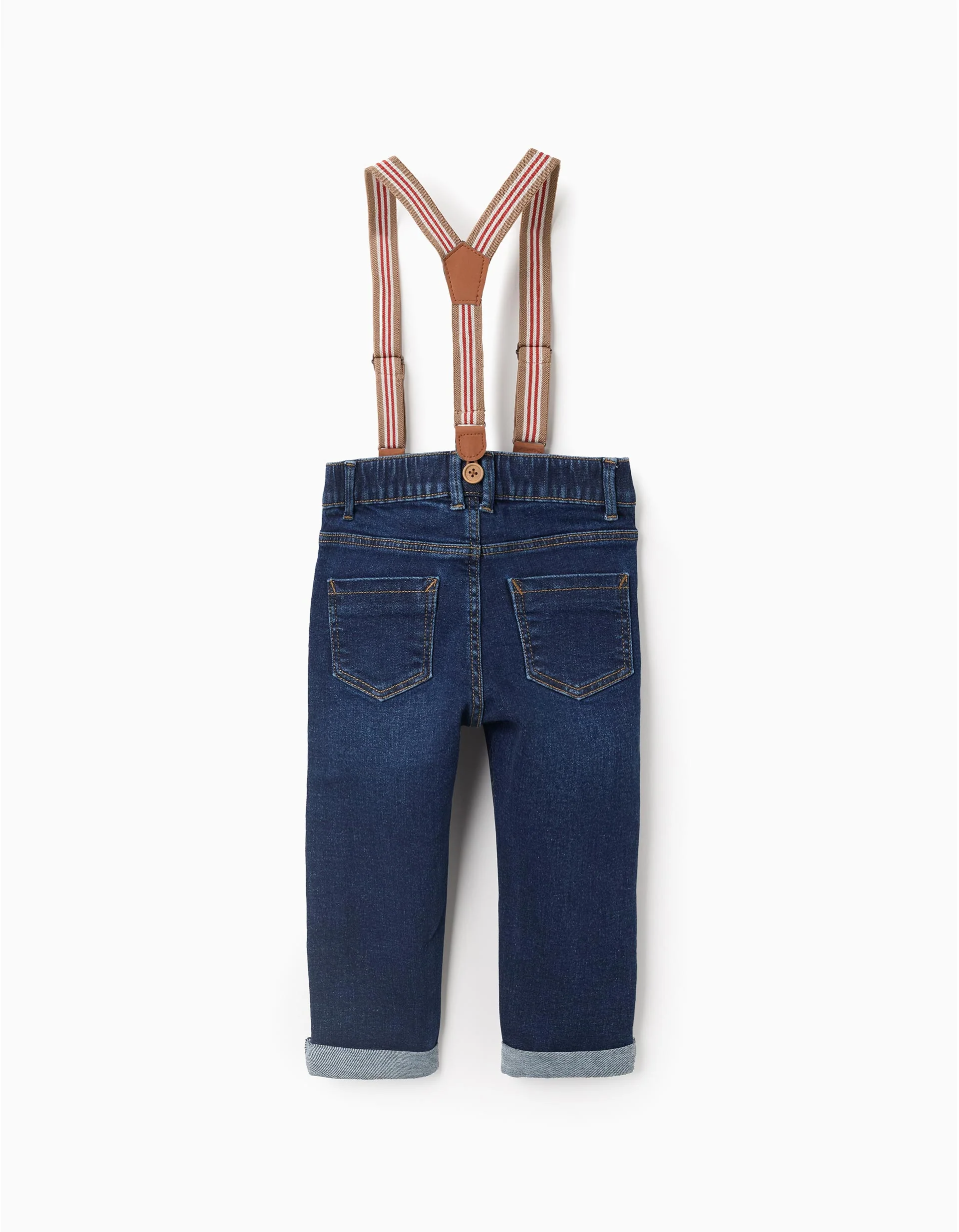 Denim Trousers + Braces for Baby Boys, Dark Blue