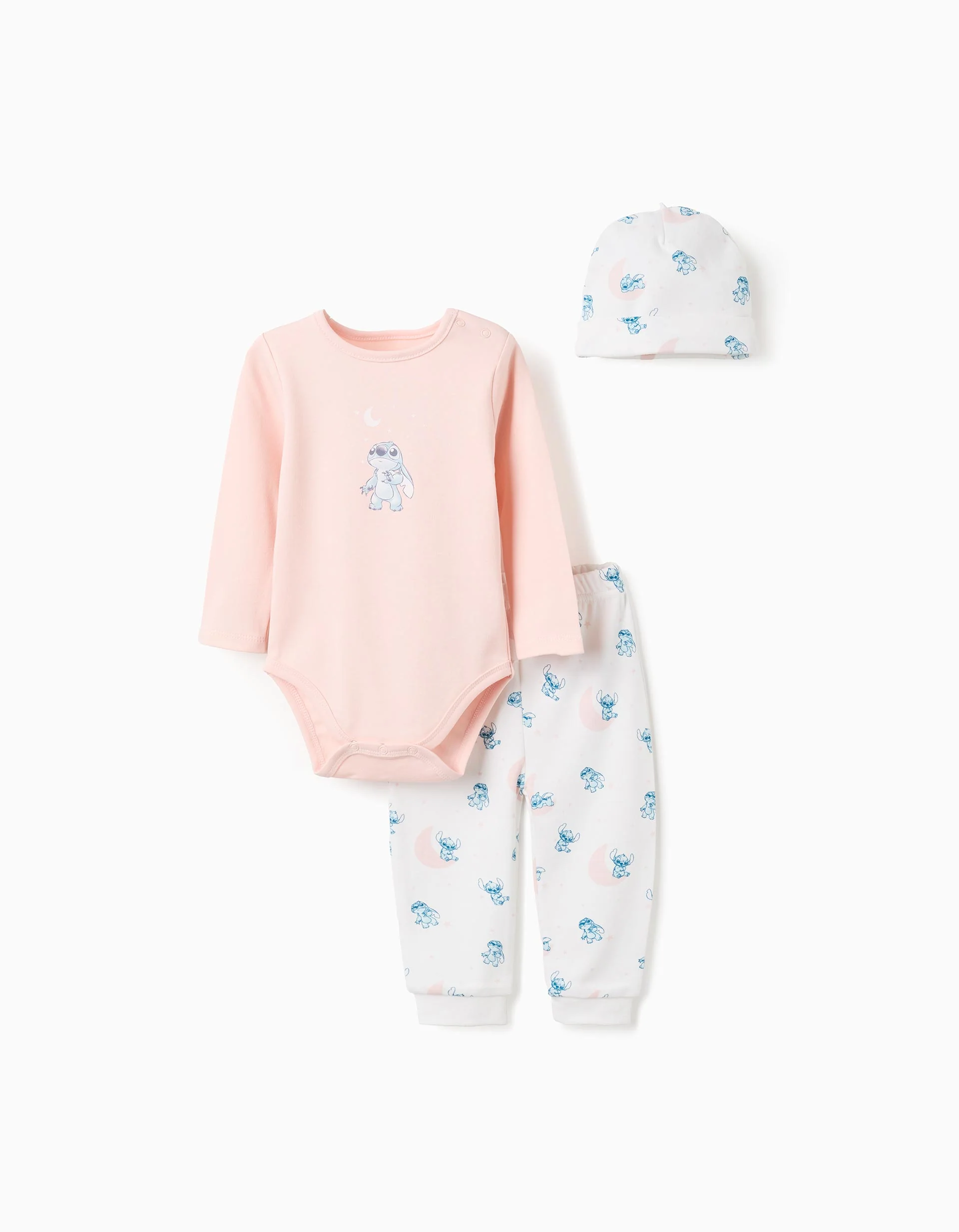 3-Piece Set with Stitch for Baby Girls, White/Pink